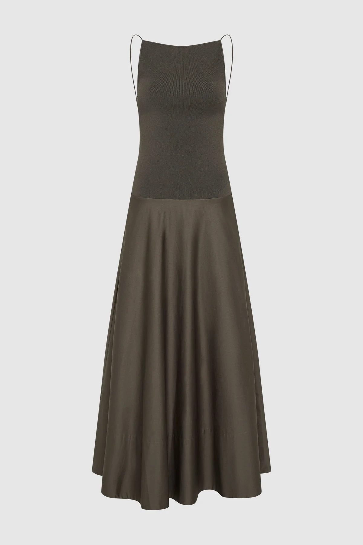 Backless Circle Hem Dress - Khaki - 1