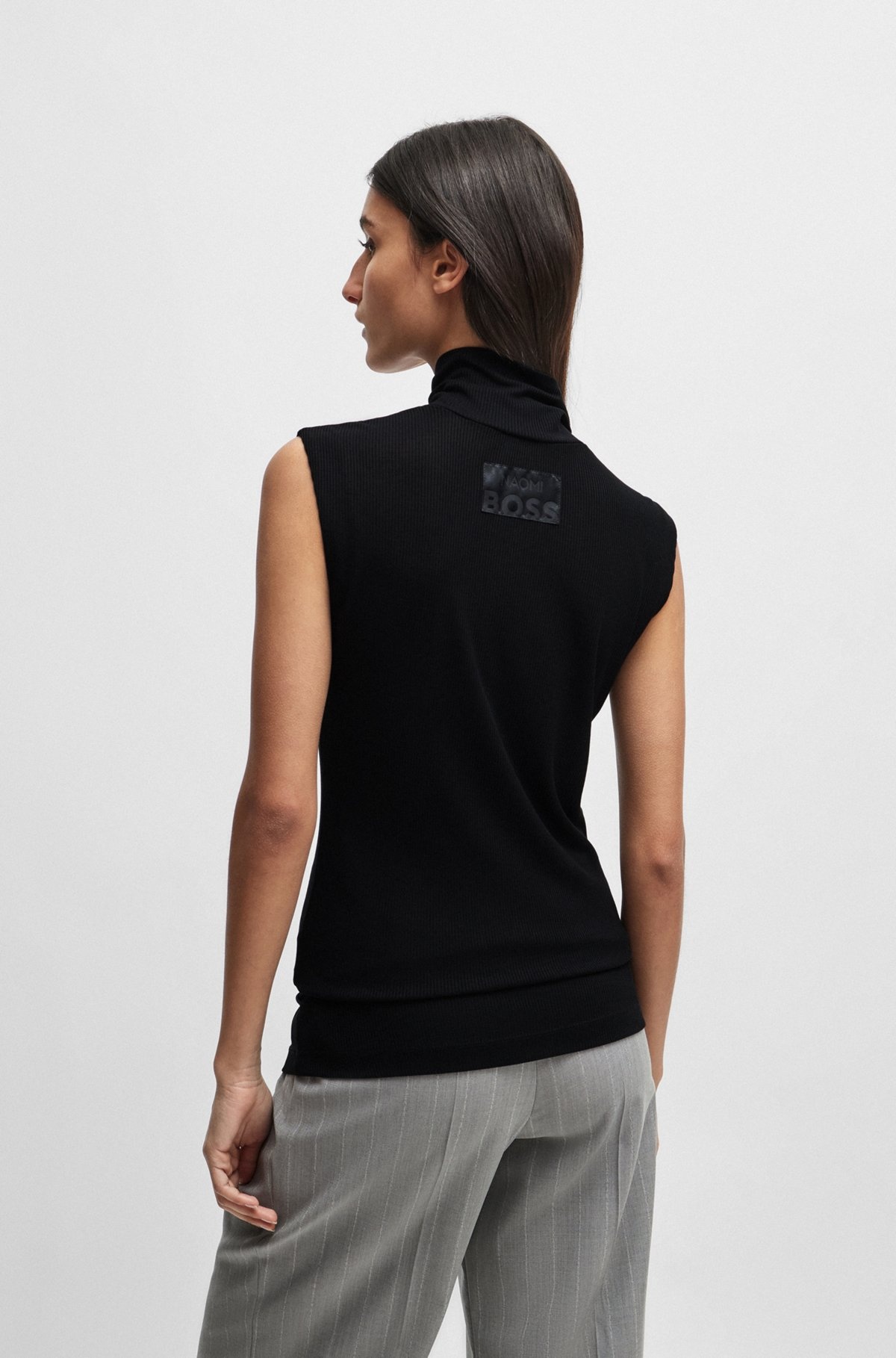NAOMI X BOSS RIBBED SLEEVELESS ROLLNECK TOP - 4