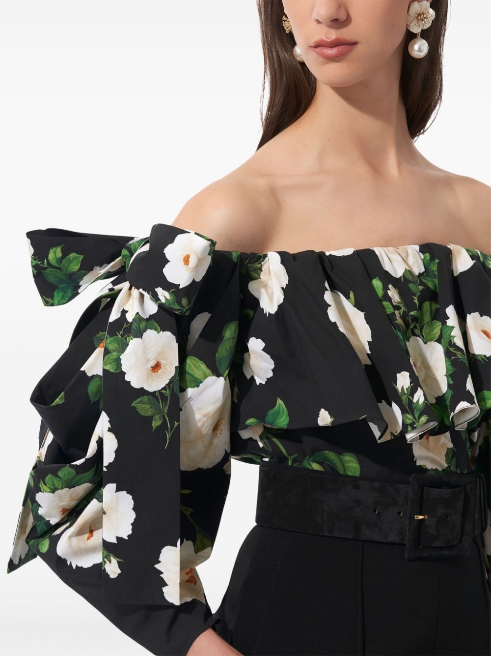 rose-print cotton top - 4