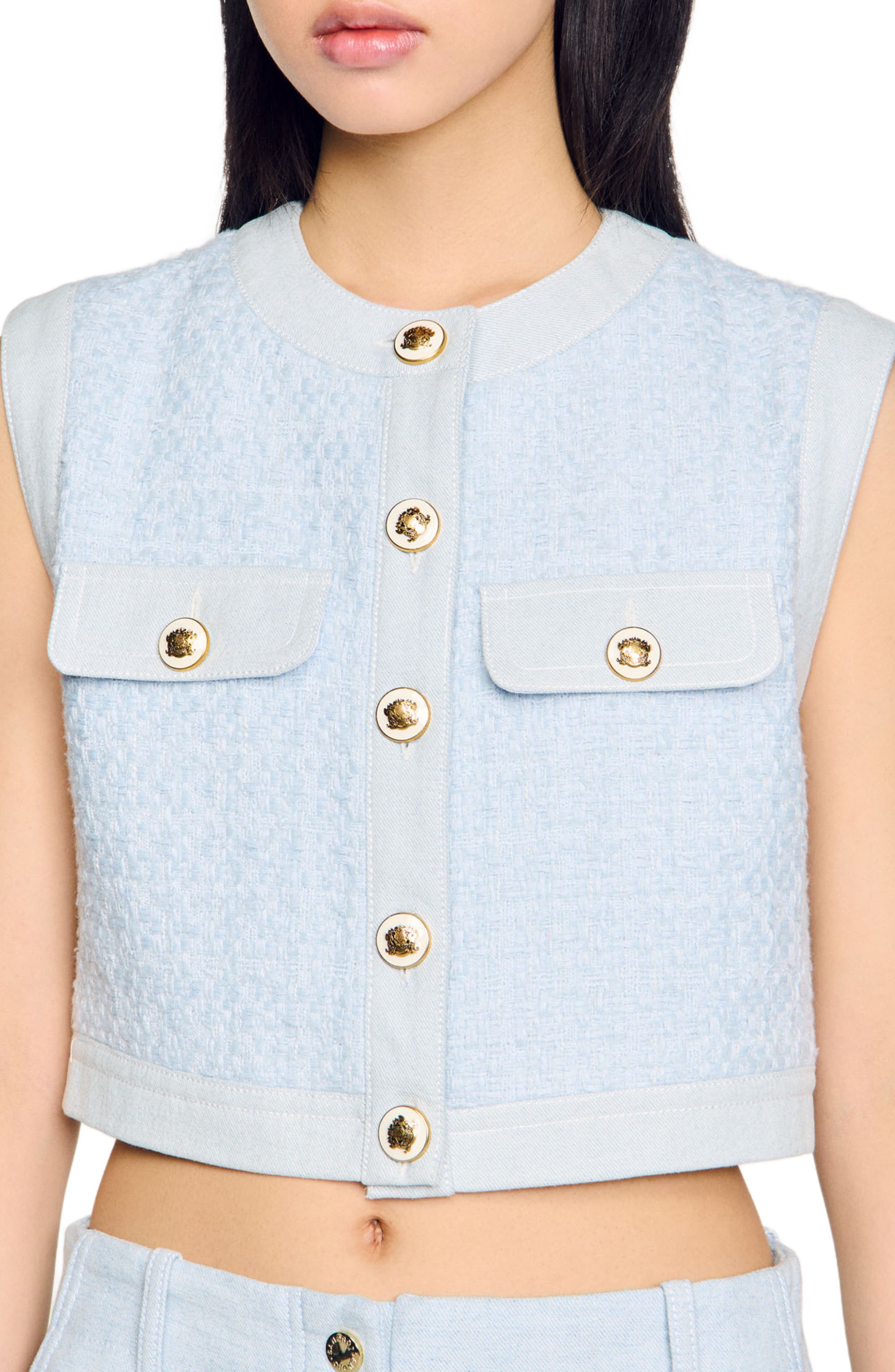 SANDRO Decorative tweed jacket in Sky Blue at Nordstrom - 4