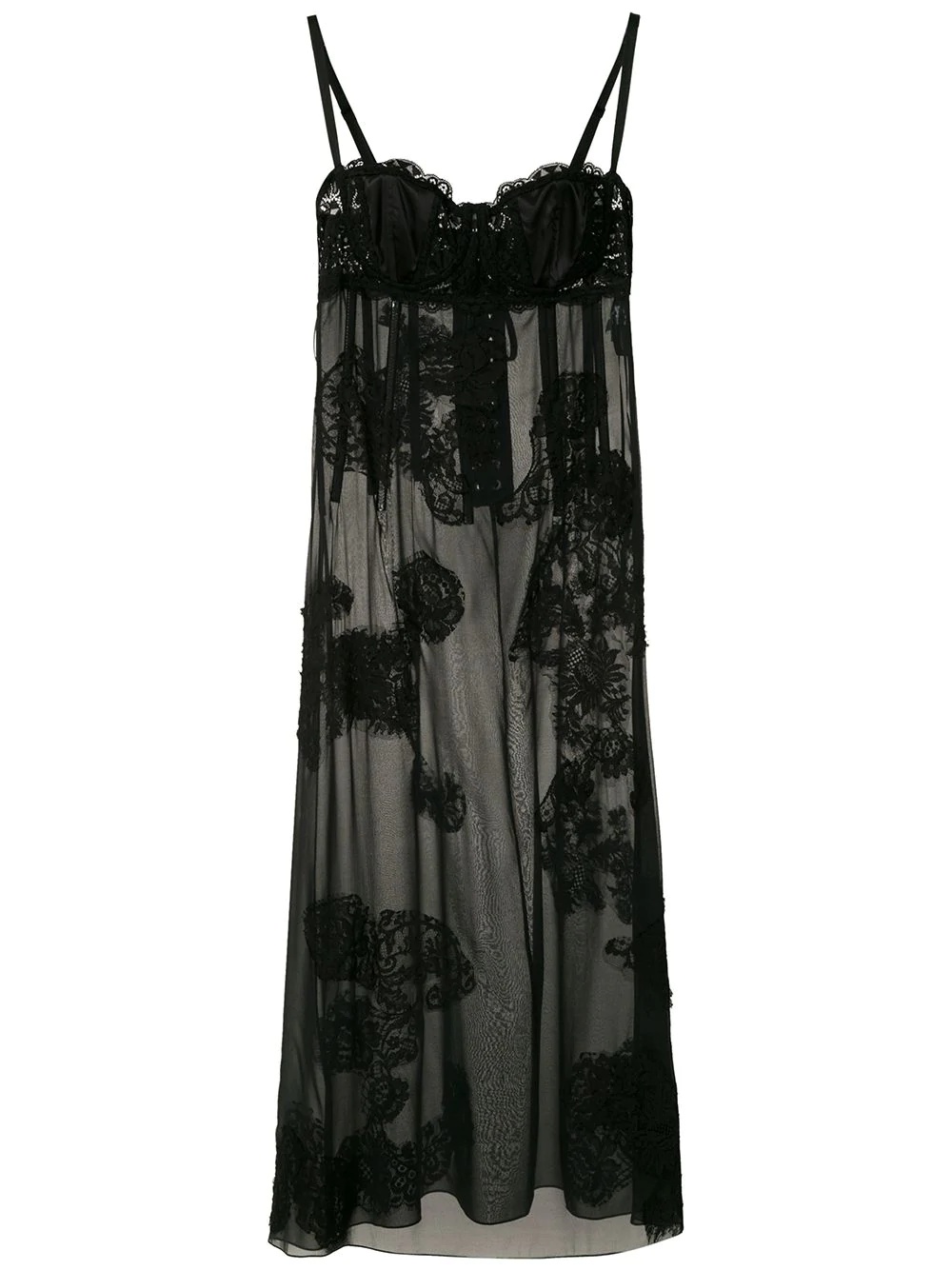 sheer lace panelled slip dress - 1