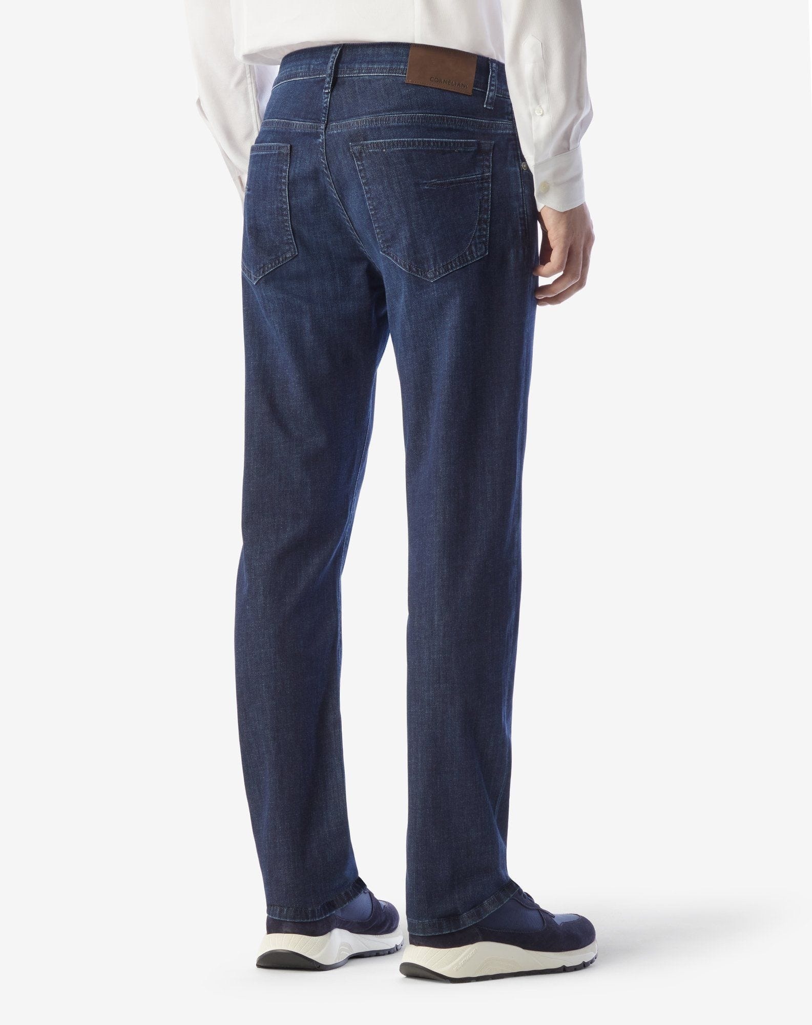 Navy blue stretch denim 5-pocket trousers - 3