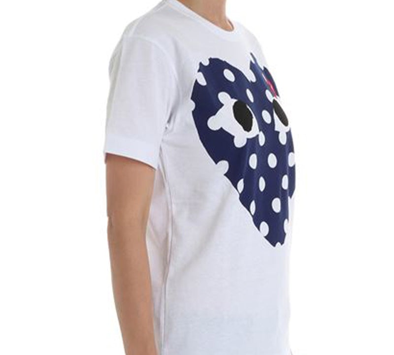 COMME des GARCONS PLAY polka dots Full Heart Short Sleeve 'White Navy' AZ-T234-051-1 - 4