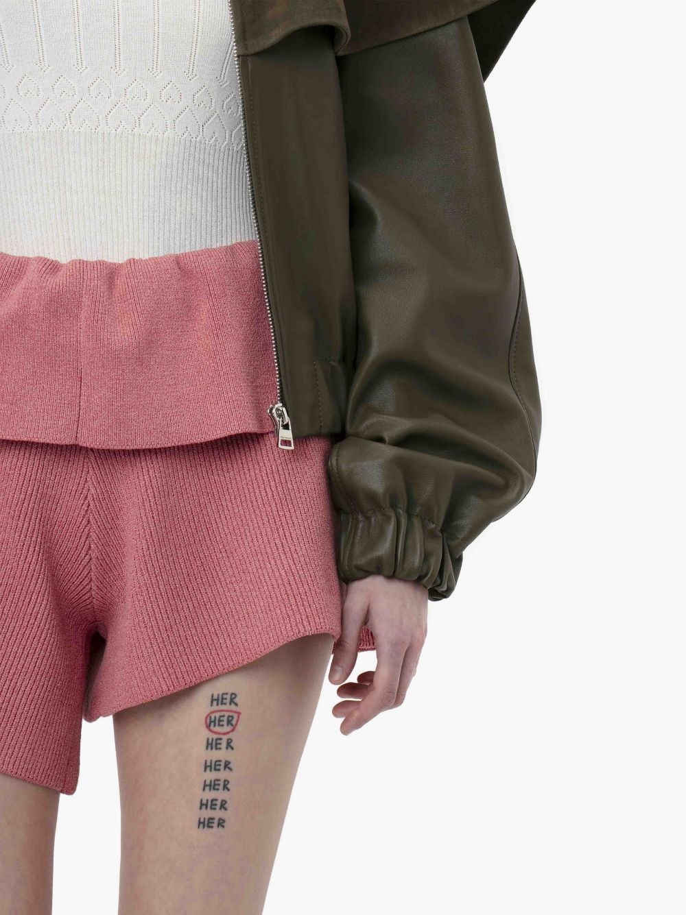 LEATHER BOMBER JACKET WITH OVERSIZED COLLAR - 5