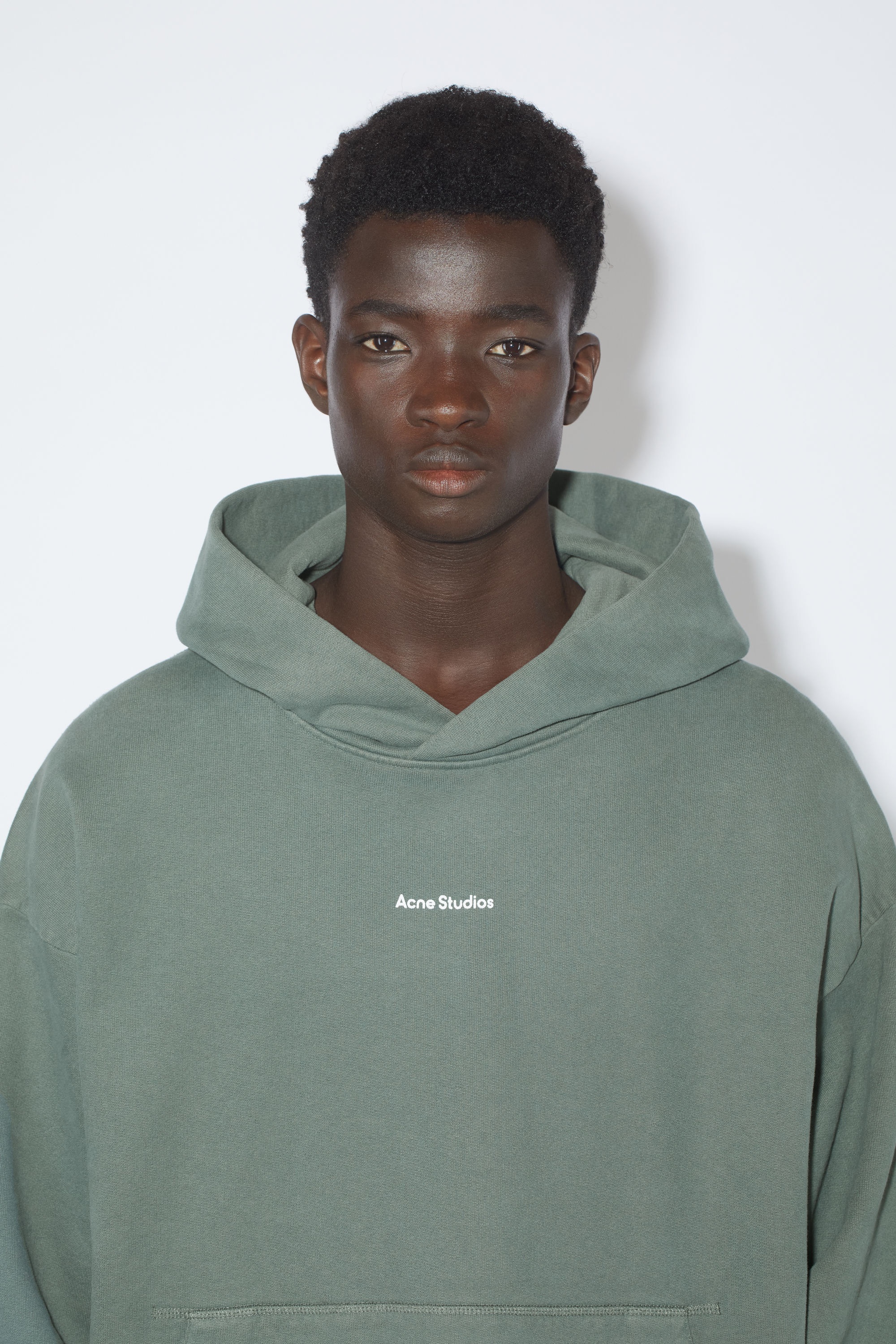 Acne Studios Logo hooded sweatshirt Cedar green REVERSIBLE