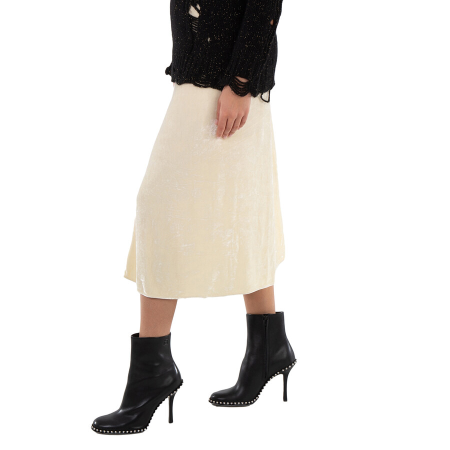 Jil Sander Ladies Cosmic Latte Low Waist Velvet A-line Midi Skirt, Brand Size 34 (US Size 4) - 2