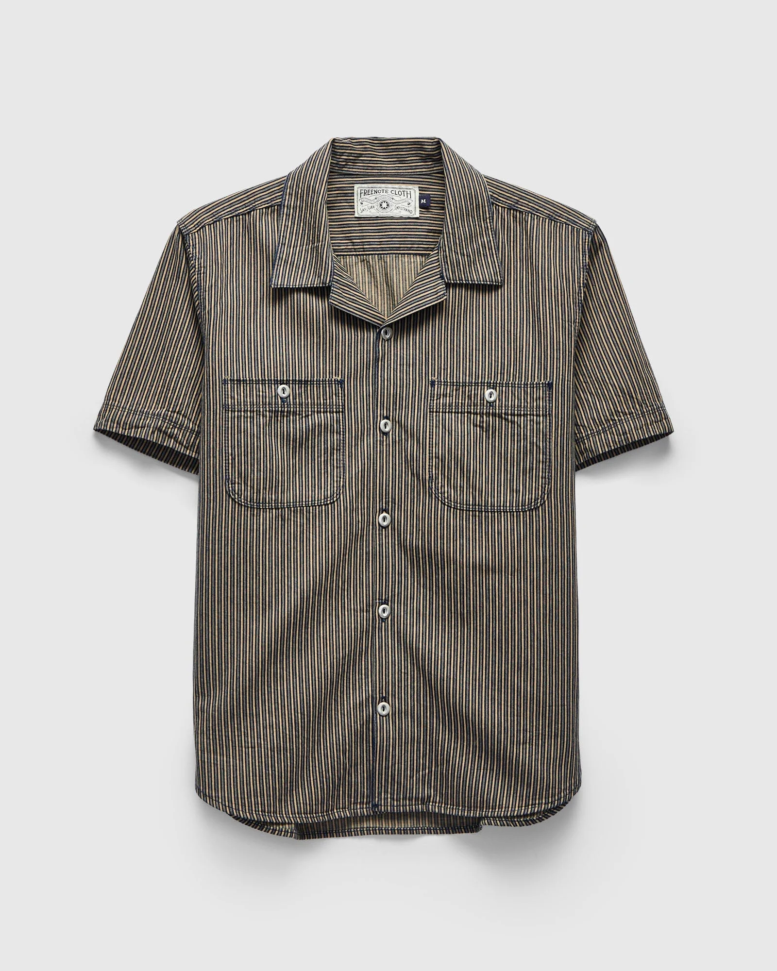 Dayton Short Sleeve Workshirt in Beige Stripe - 1