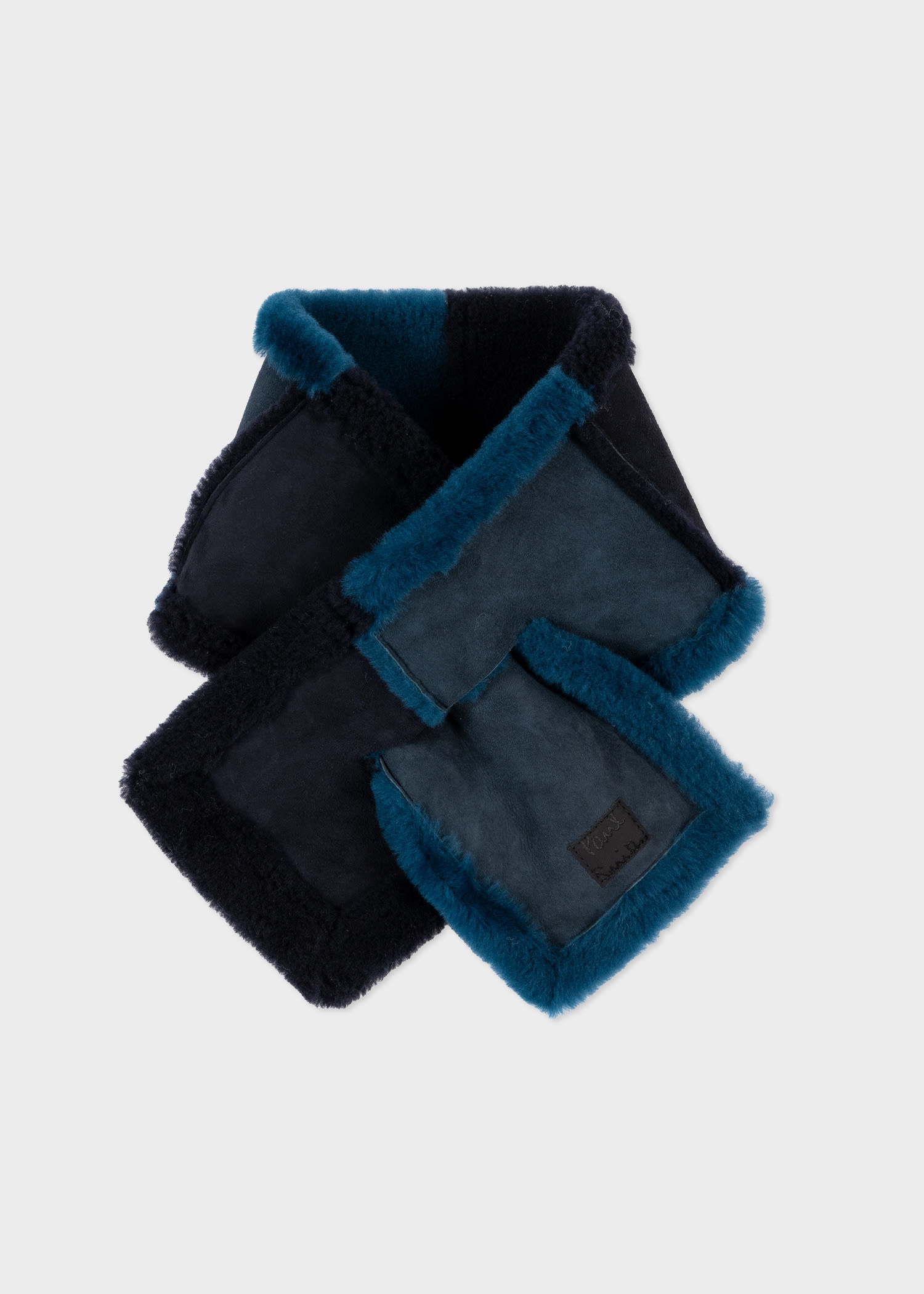 Blue Shearling Patchwork Scarf - 1
