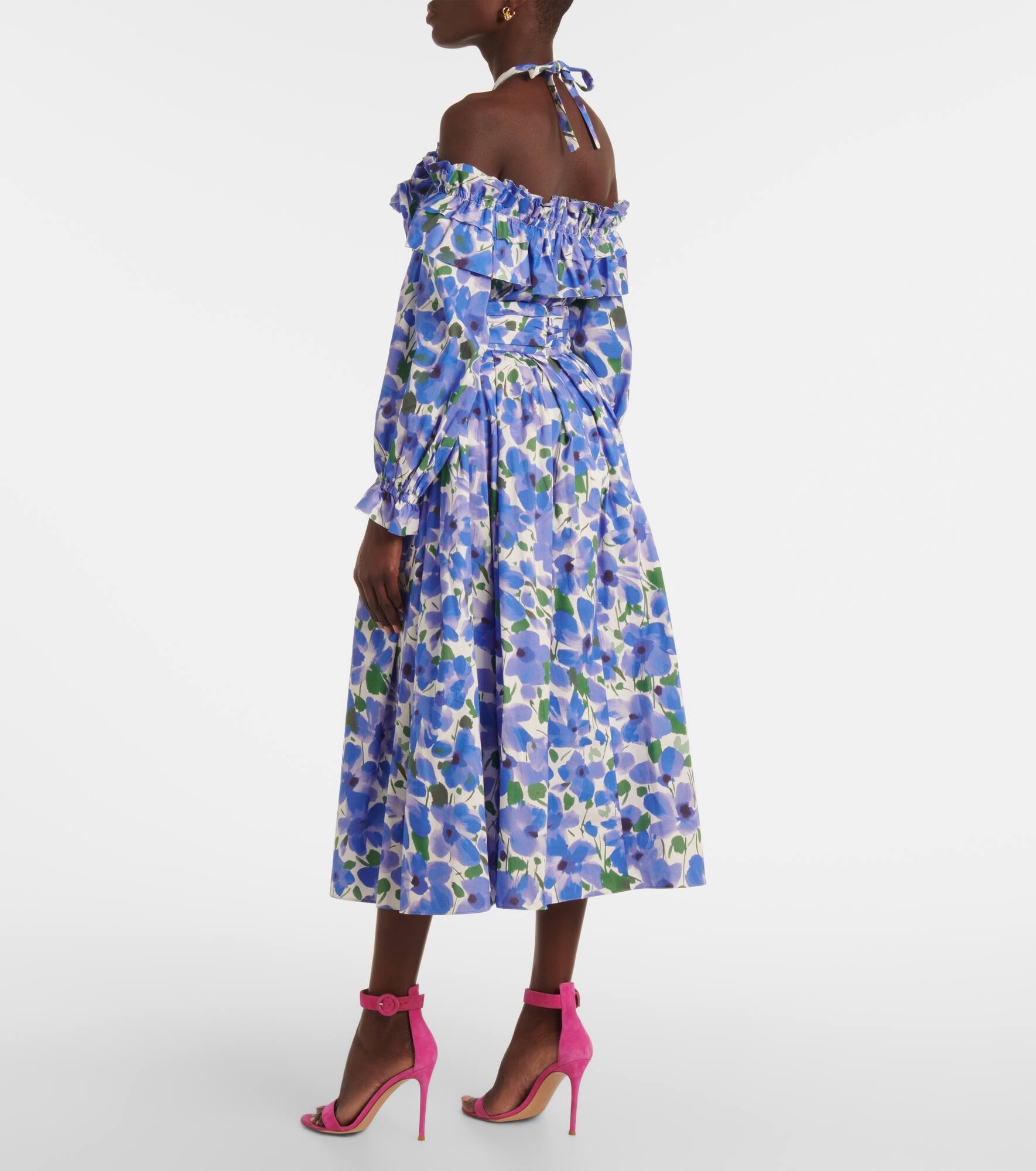 Floral cotton-blend midi skirt - 3