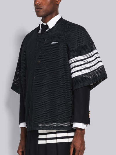 Thom Browne Navy Heavy Athletic Mesh Football Jersey 4-Bar Tee outlook