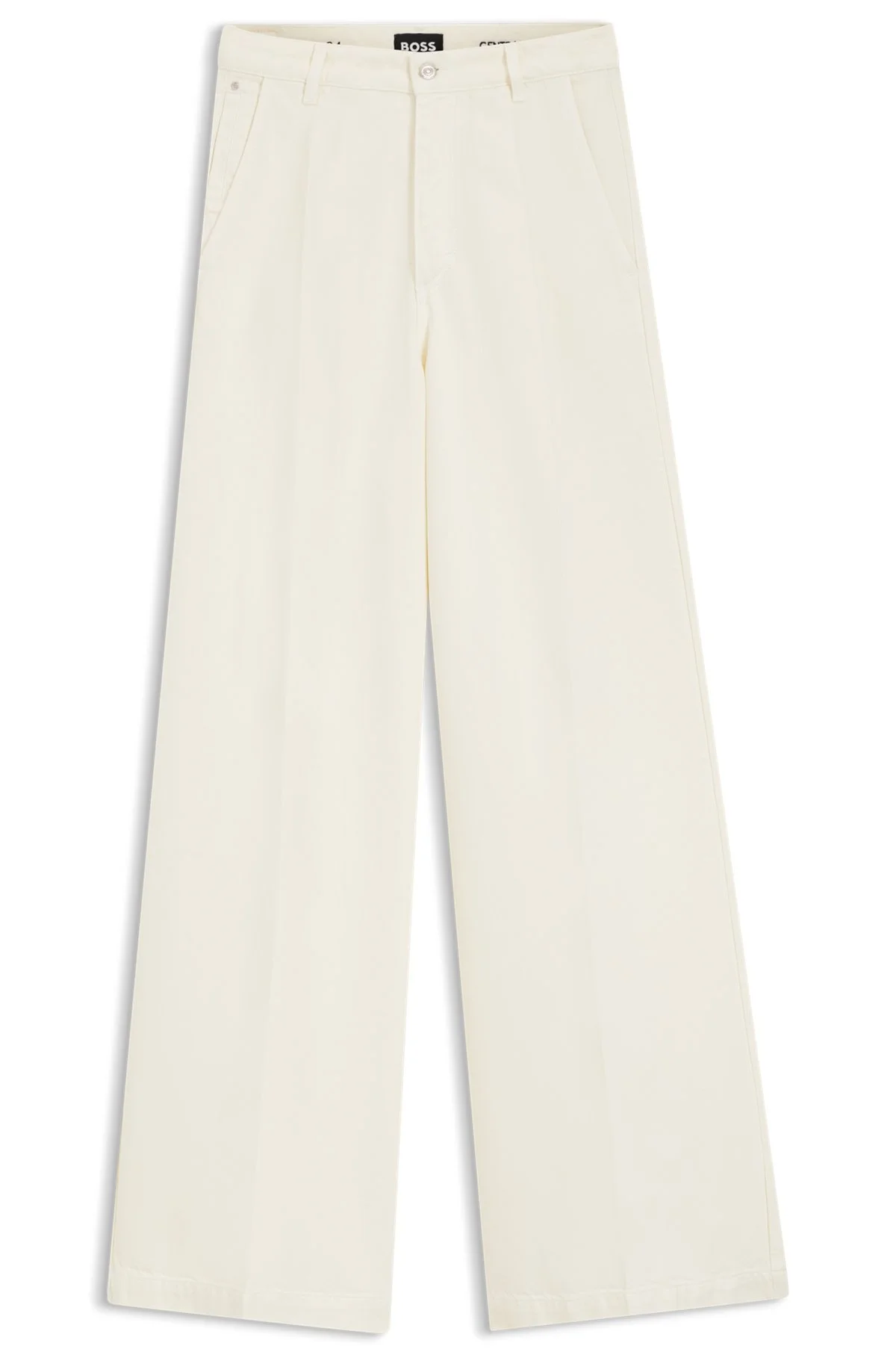 WIDE-LEG JEANS IN CREAM DENIM WITH FRONT CREASE - 1