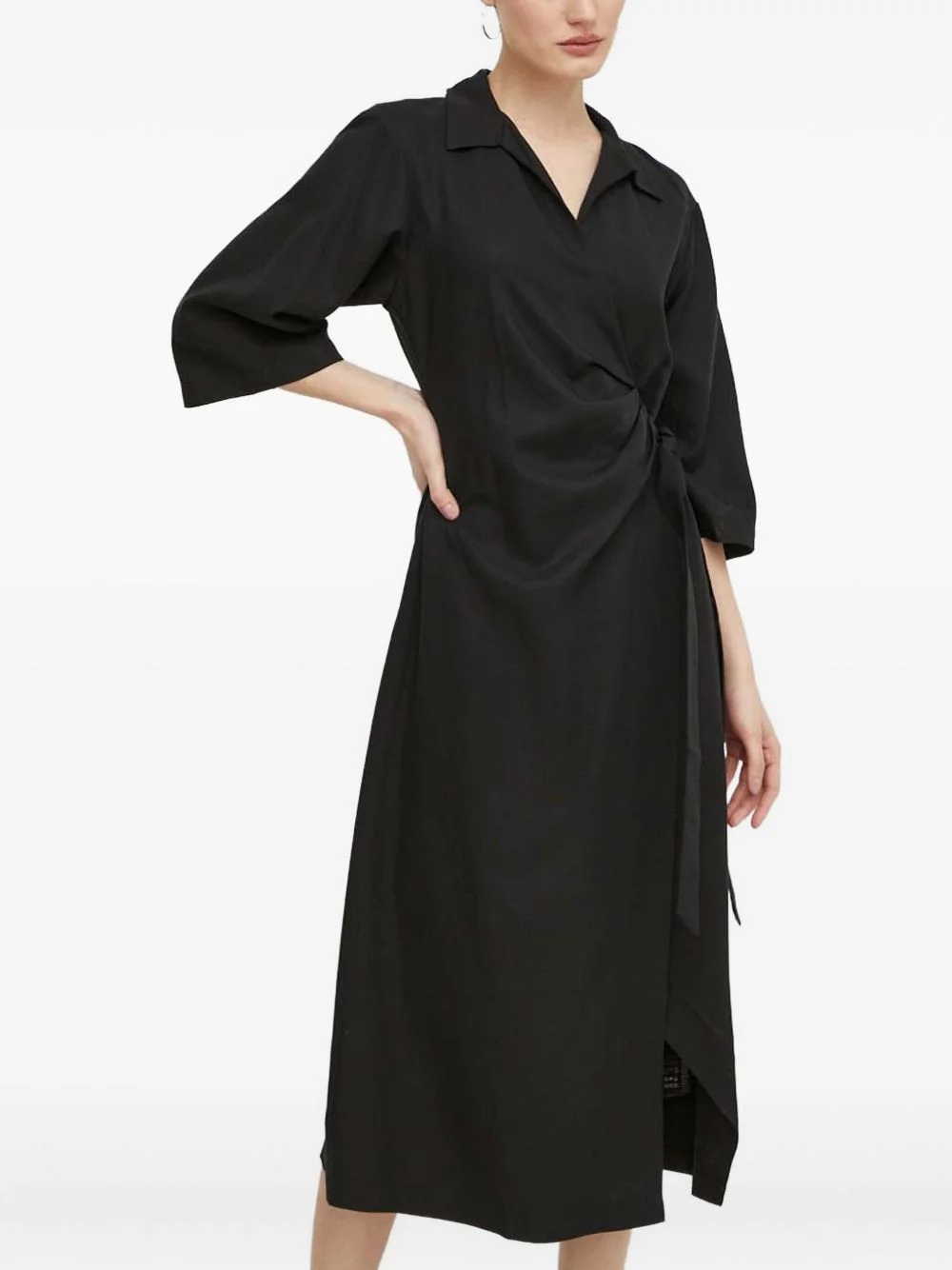 wrap-around quarter-sleeve midi dress - 1