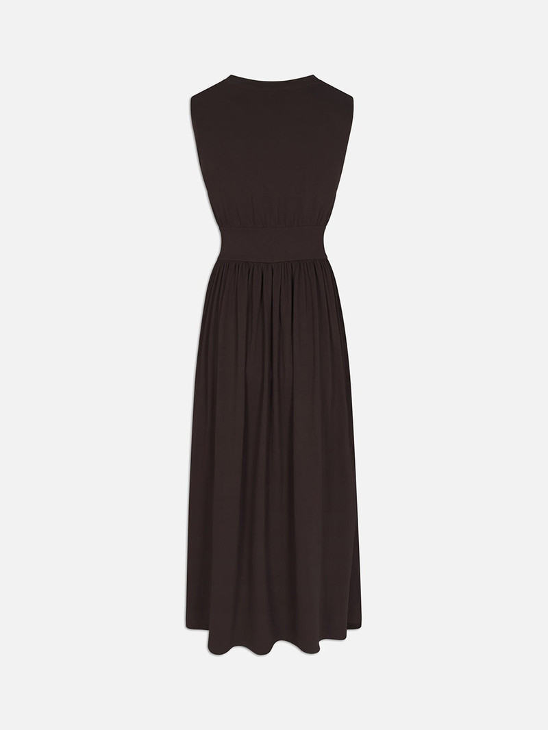 Banded Jersey Button Dress in Chocolate Brown 4