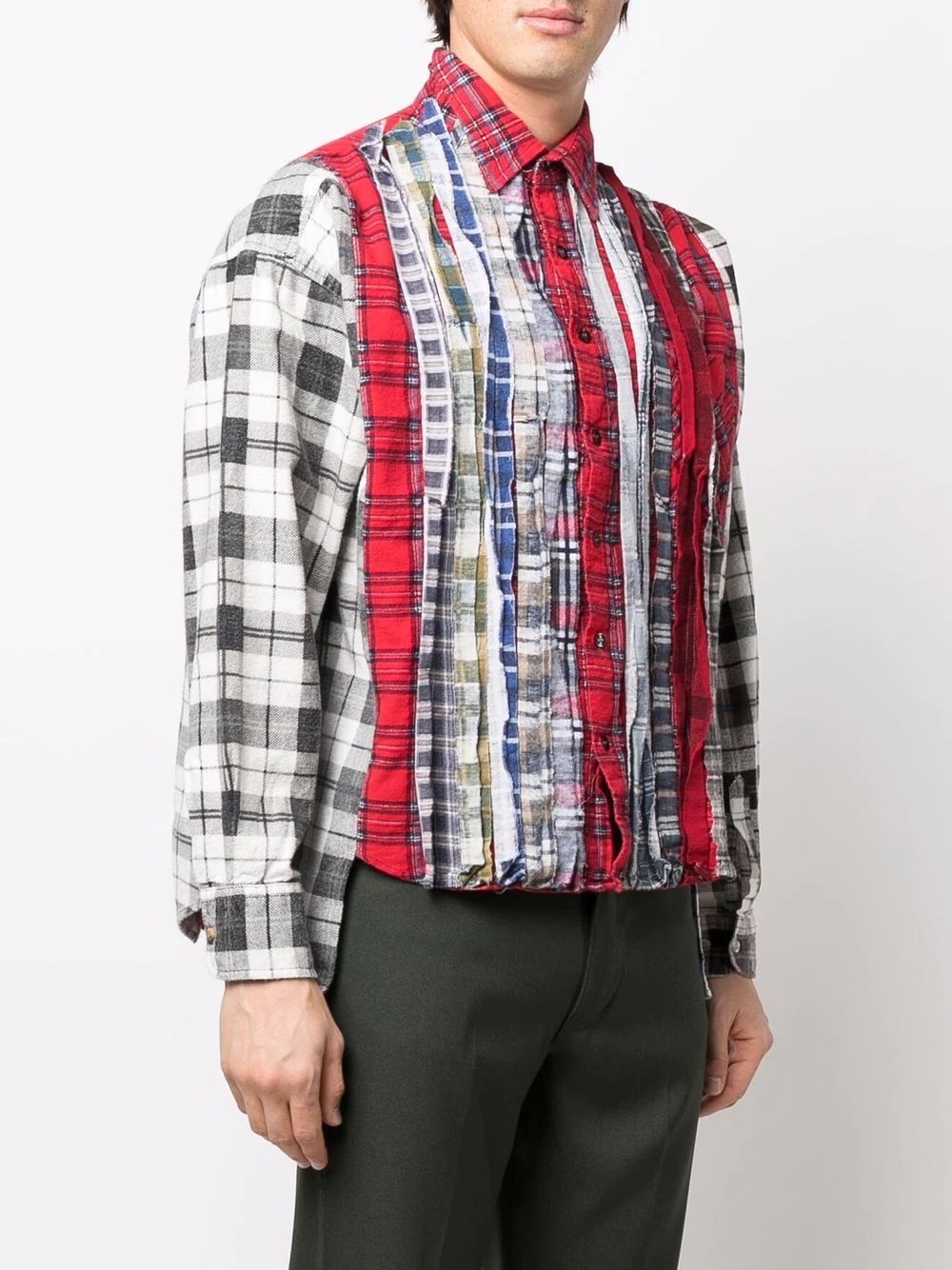 patchwork checked shirt - 3