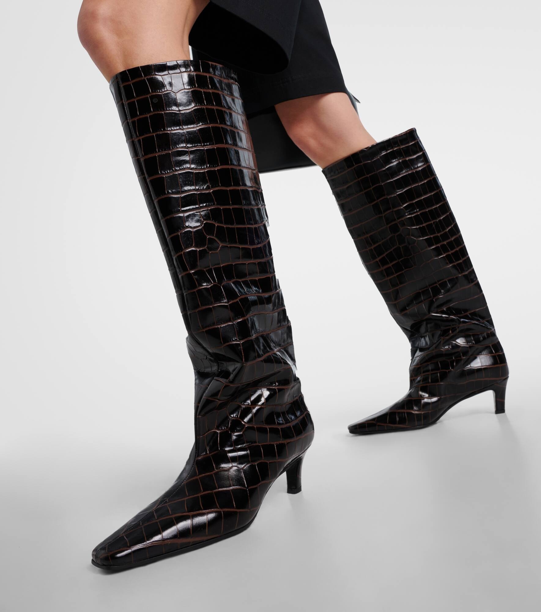 Wide Shaft croc-effect leather knee-high boots - 4