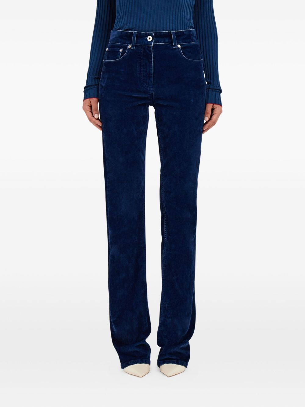 velvet-texture straight-leg trousers - 4