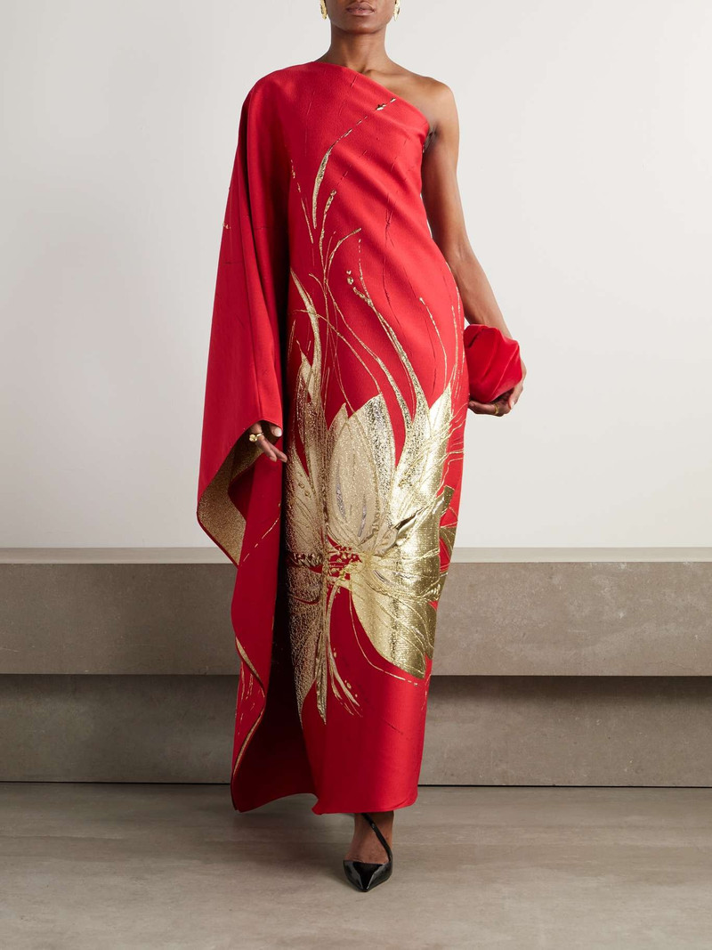 Taller Marmo Hardison one-shoulder metallic floral-jacquard and crepe gown outlook