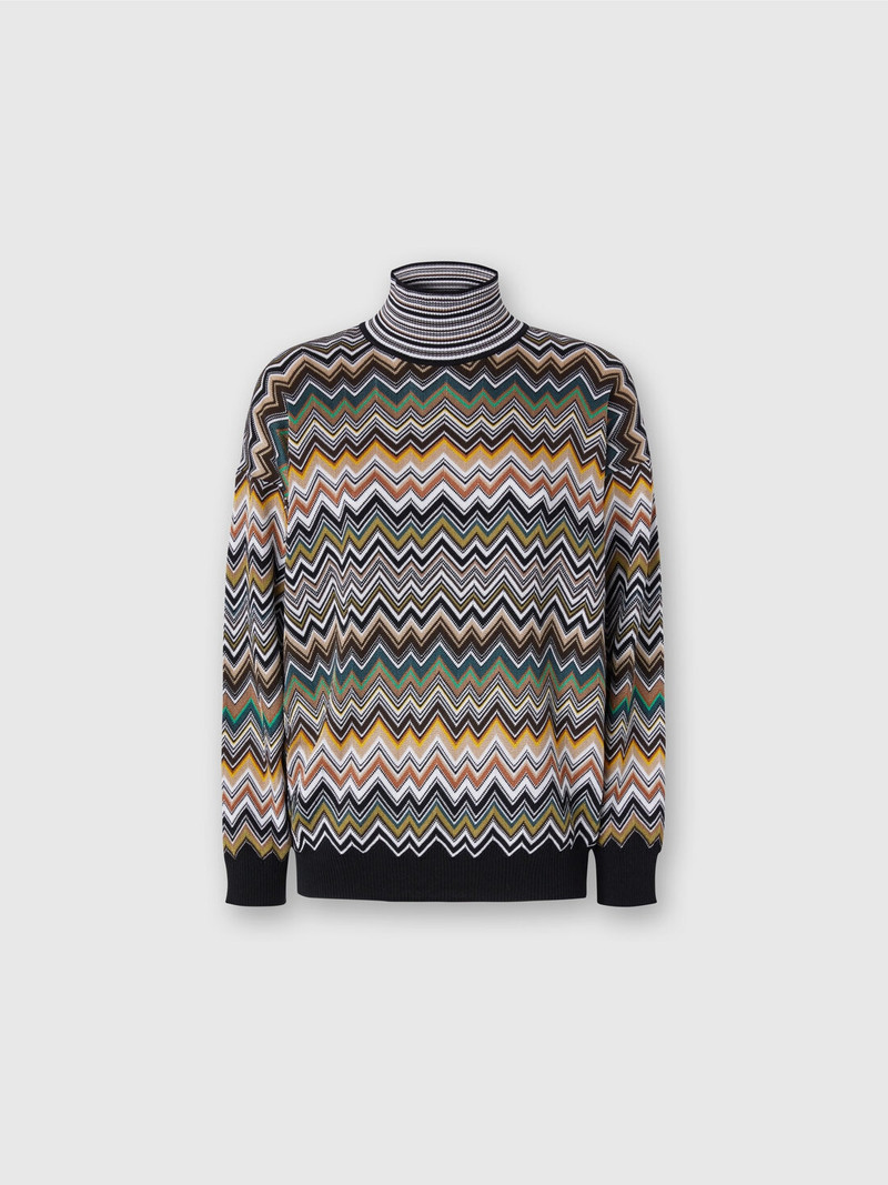 Oversized high-neck sweater with chevron pattern 1