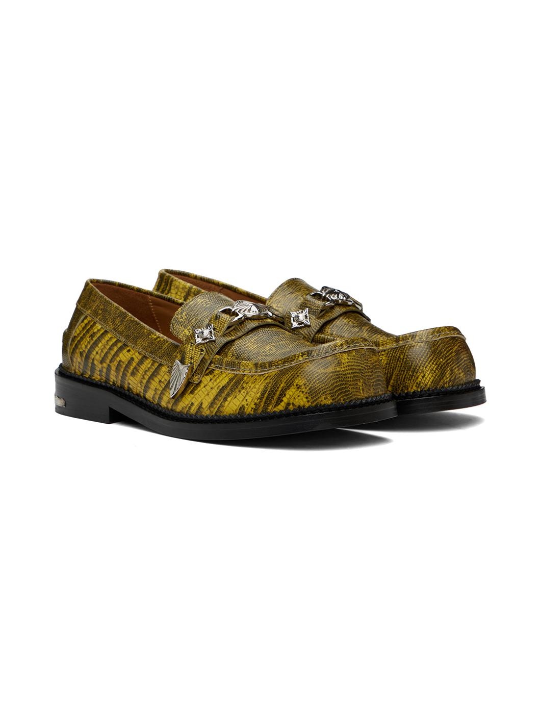 Yellow Croc-Embossed Loafers - 4
