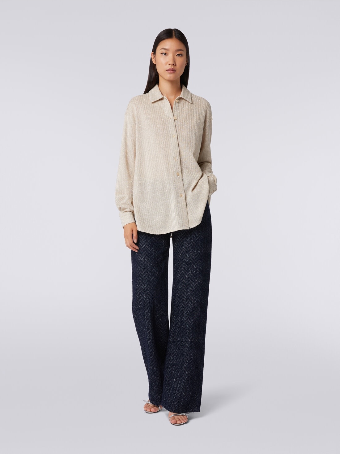 Cotton and viscose lamé oversized shirt - 2