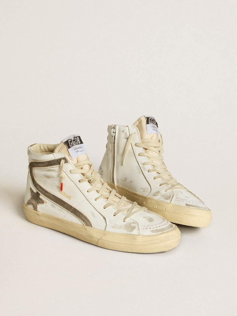 Golden Goose Men’s Slide LAB in white leather with star and flash in brown suede outlook