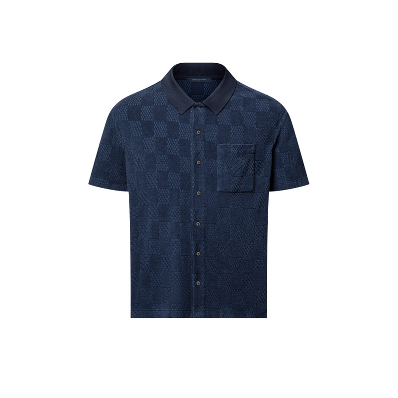 Damier French Terry Short-Sleeved Cotton-Blend Shirt 1