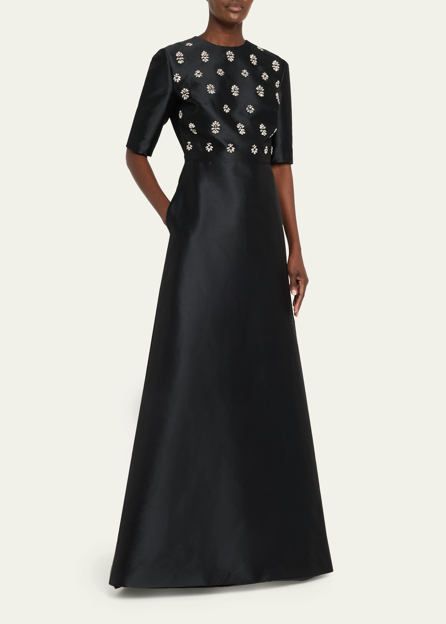 Embellished Mikado Silk Short-Sleeve Gown - 4
