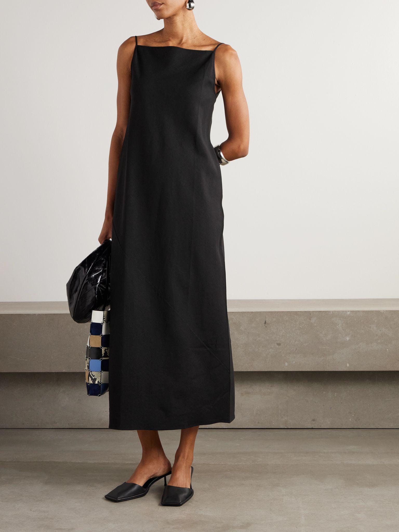Hemp-blend midi dress Black - 2