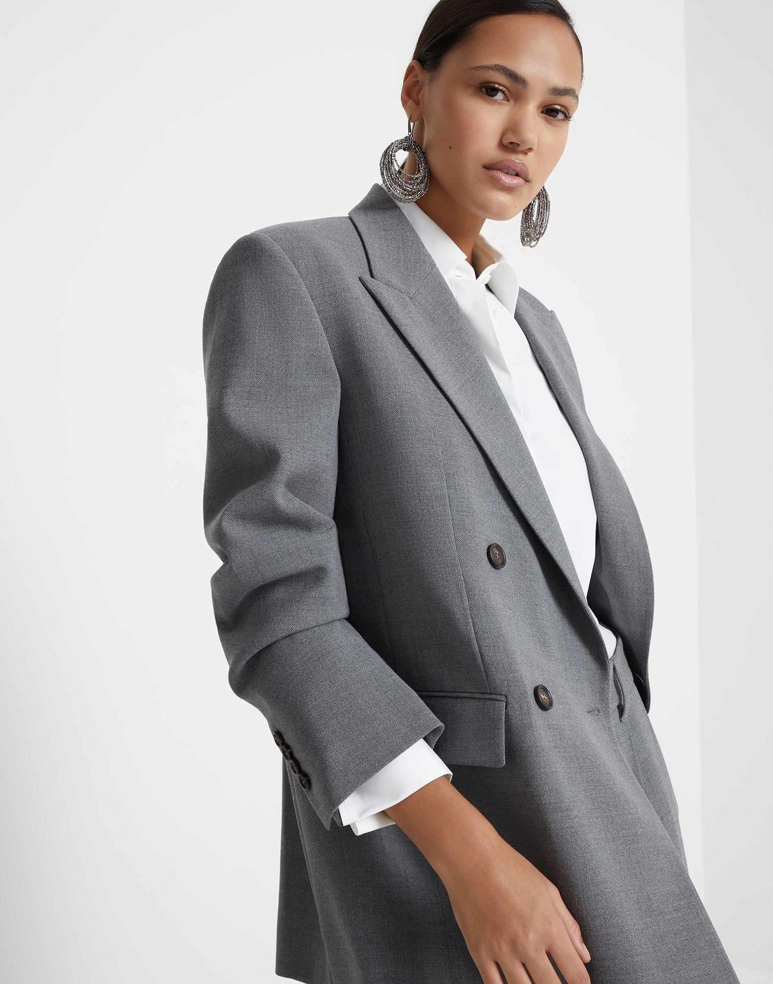 Virgin wool panama blazer with monili - 4