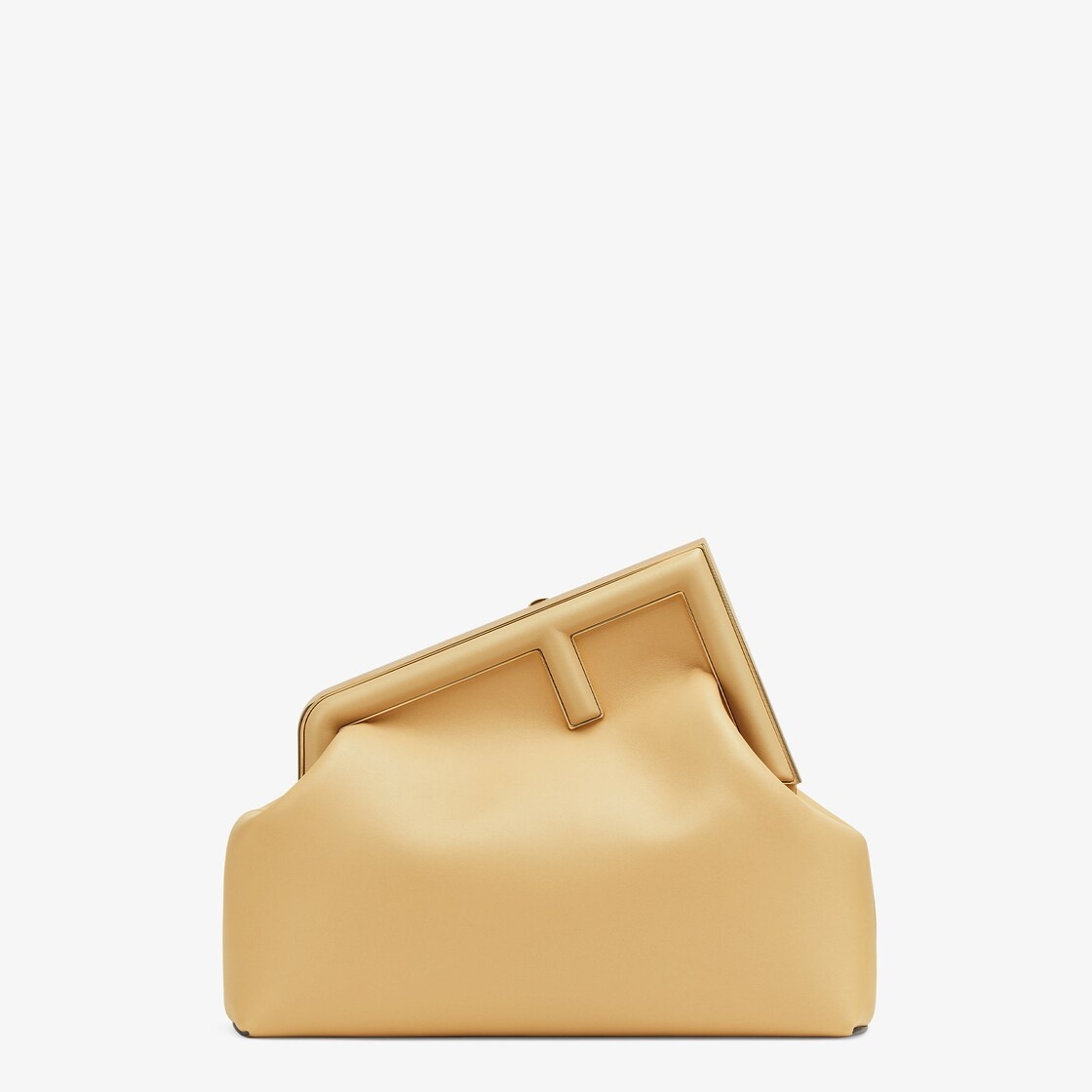 Medium Fendi First bag made of soft, sand-colored nappa leather with oversized metal F clasp bound i - 1