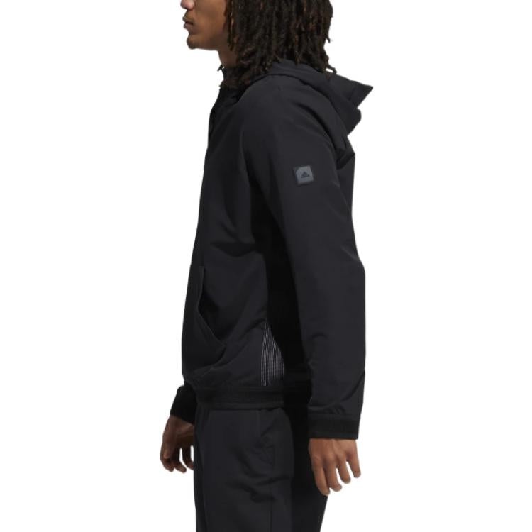 Men's adidas Adicross Solid Color Hooded Half Zipper Kangaroo Pocket Long Sleeves Black GM1206 - 4