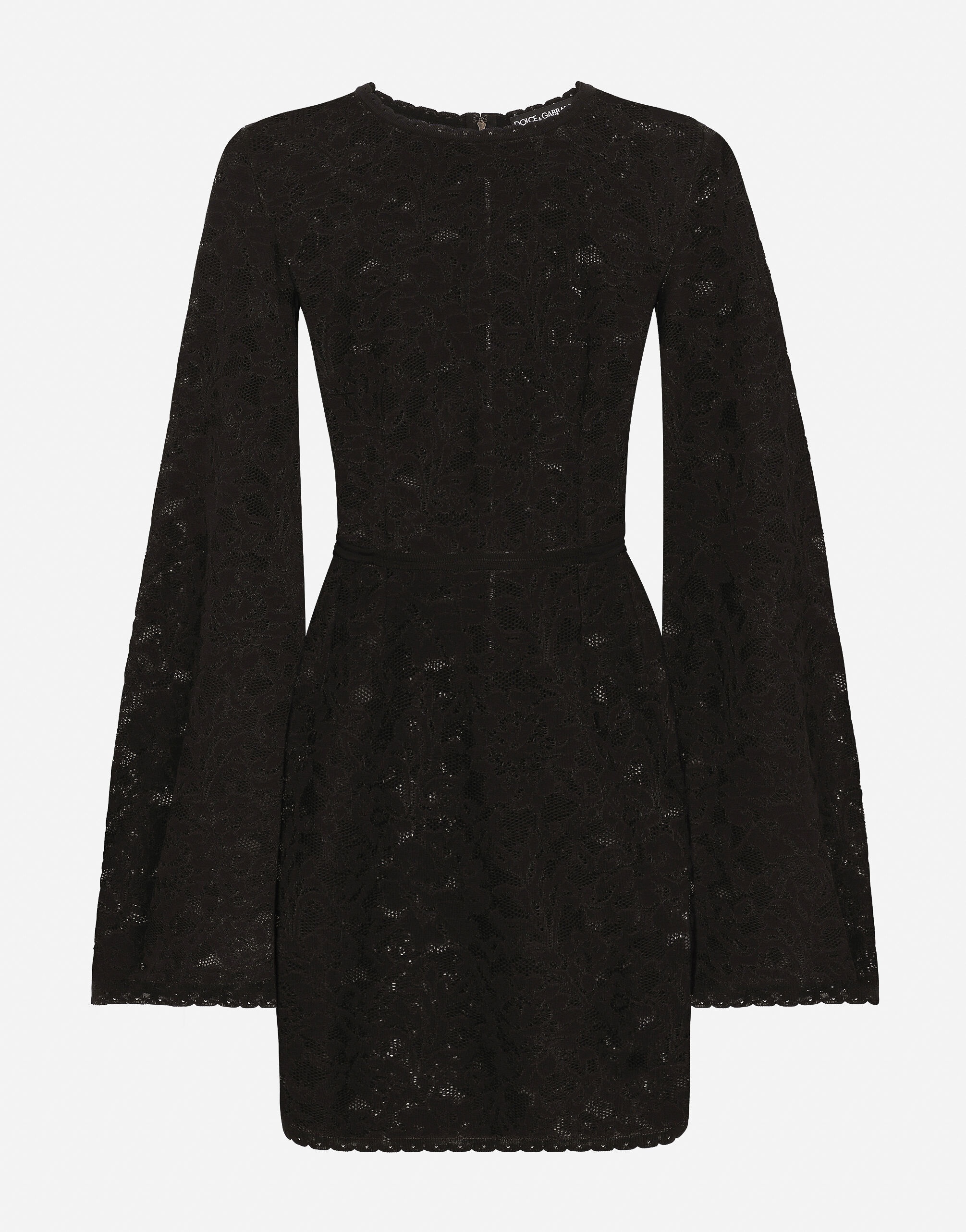 Short lace-stitch dress with full sleeves - 1