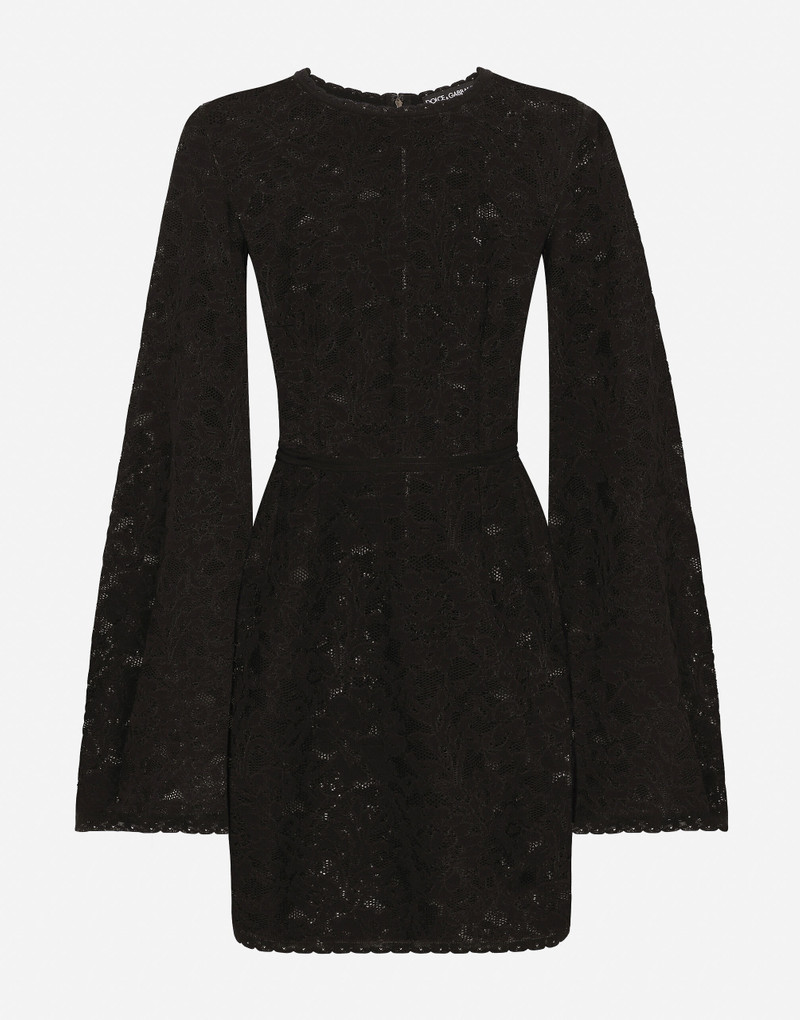 Short lace-stitch dress with full sleeves 1
