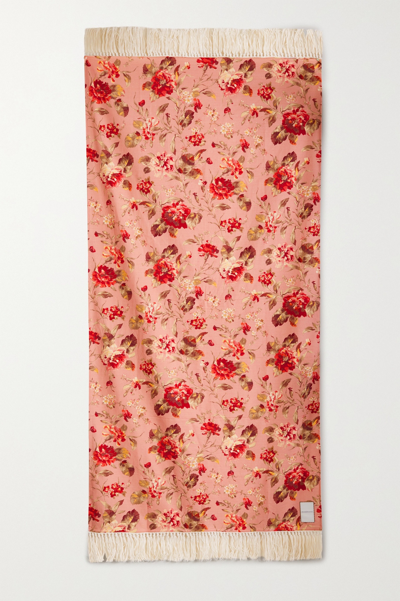 Tasseled floral-print slub cotton towel - 4