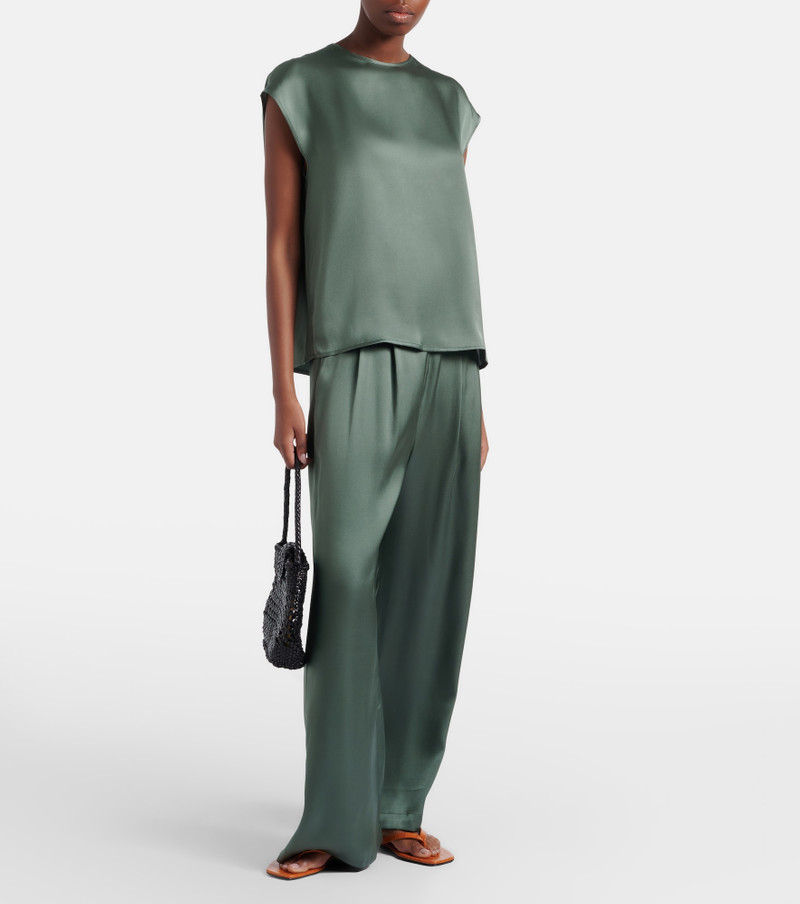 ASCENO Isola pleated silk twill wide-leg pants outlook