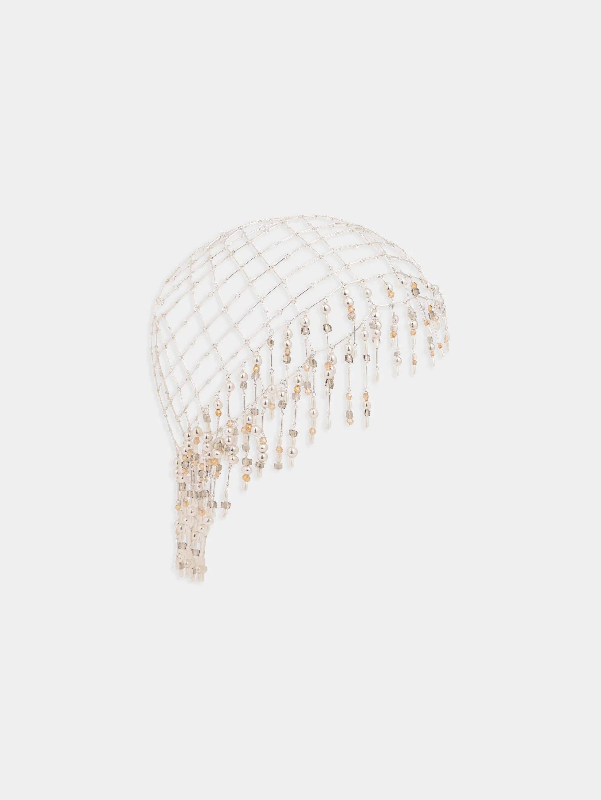 SILVER BEANIE WITH PEARLS FRINGES - 1