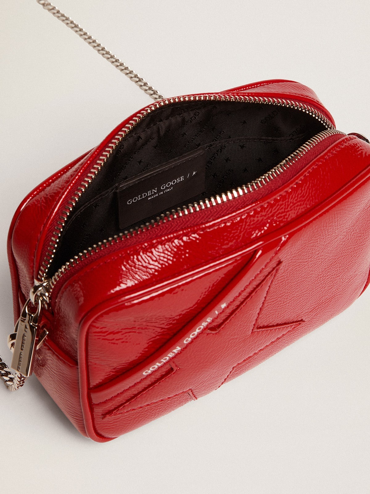 Women's Mini Star Bag in red painted leather with tone-on-tone star - 4