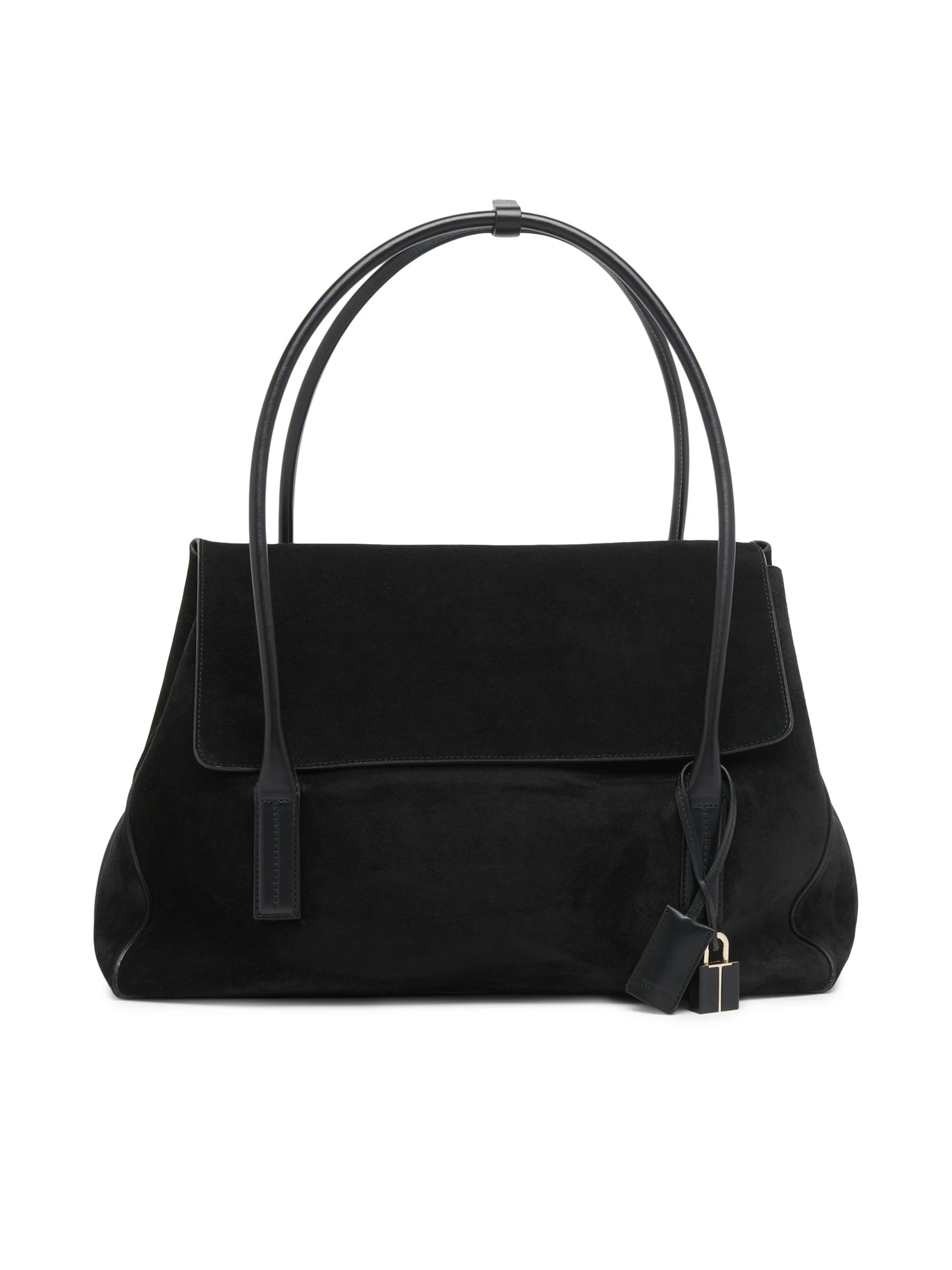 Women's Medium Suede & Leather Shoulder Bag - Black - 1