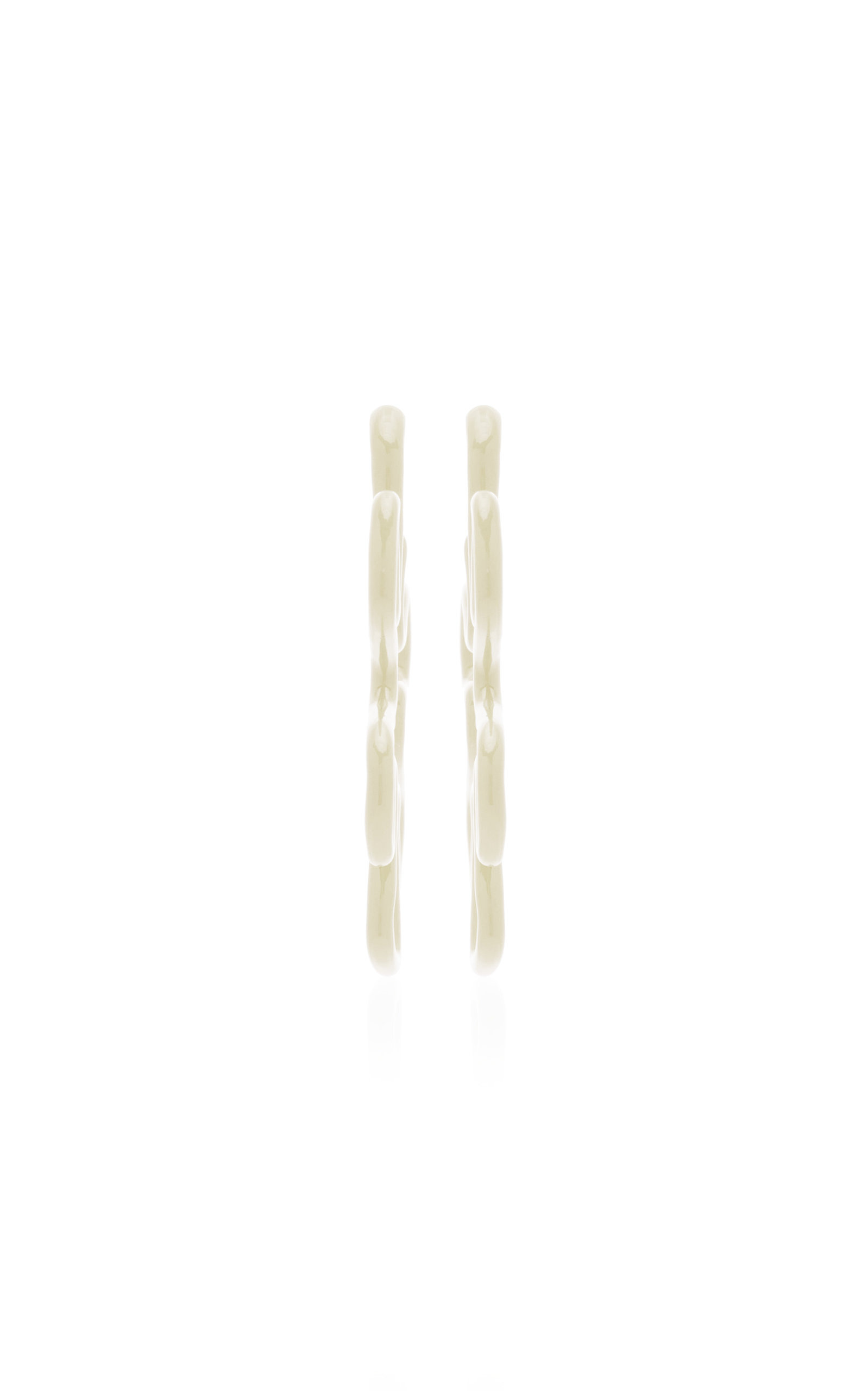 B 9K Yellow Gold Enameled Earrings ivory - 4