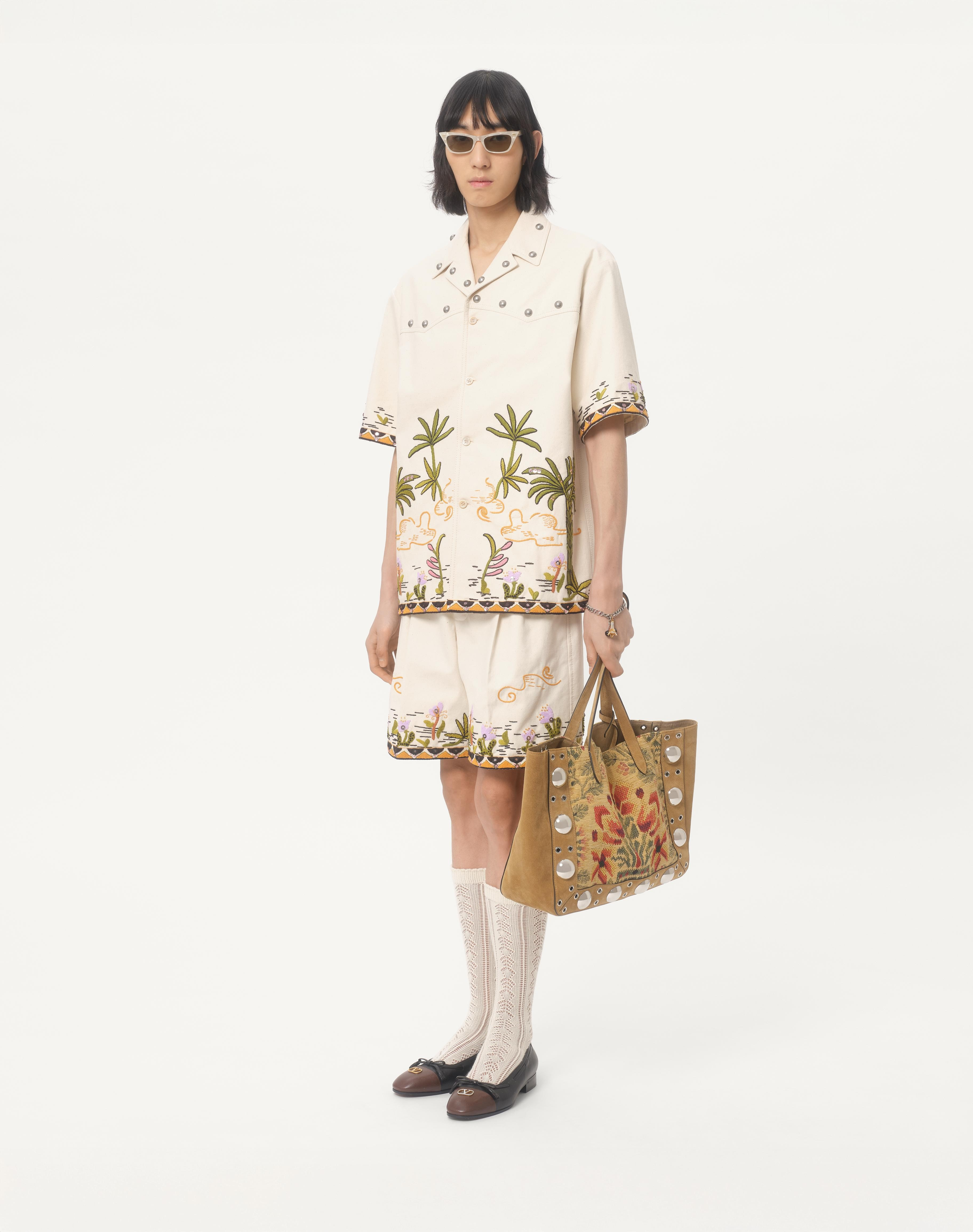COTTON CANVAS SHIRT WITH FLORAL EMBROIDERY - 2
