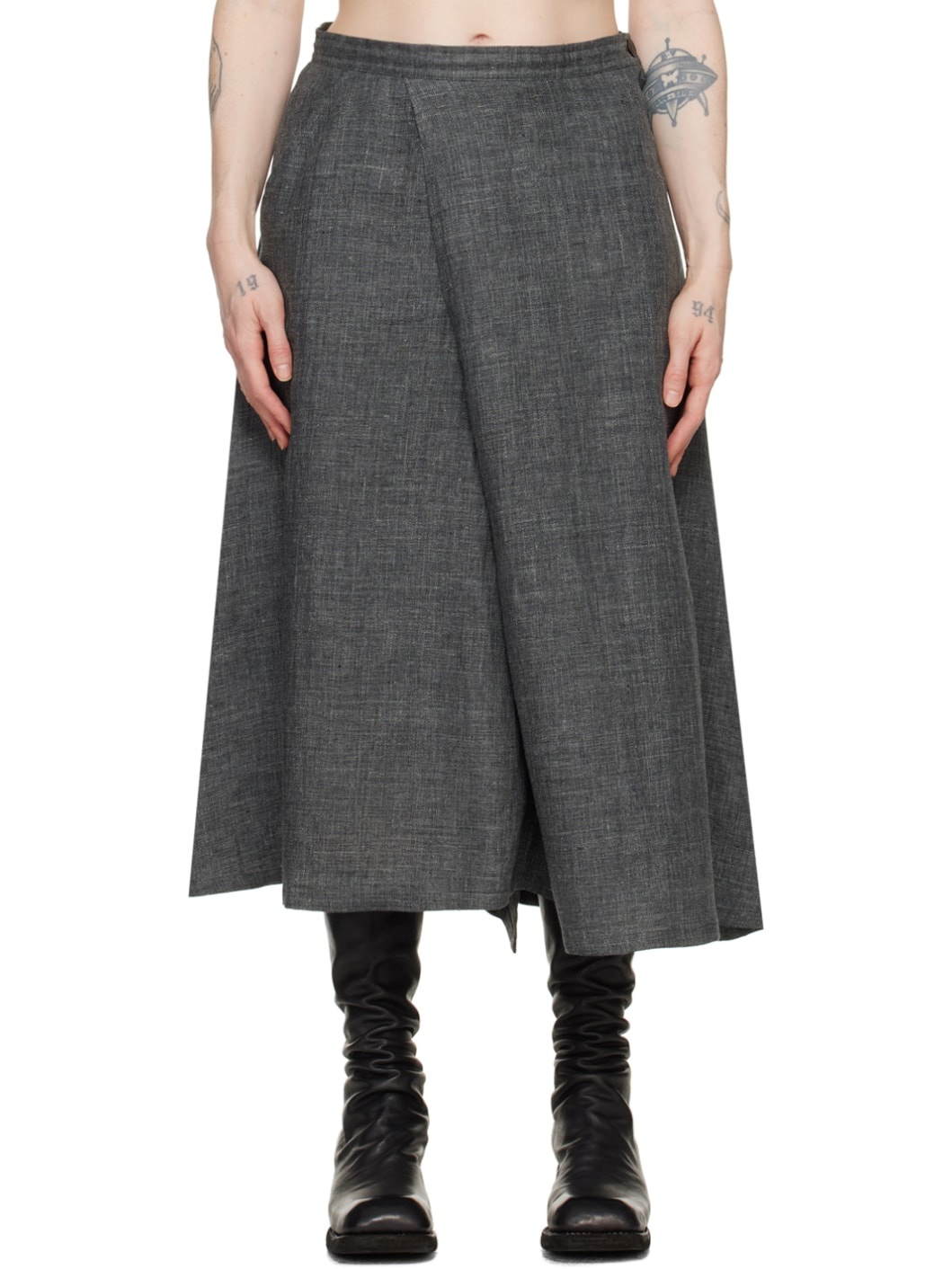 Gray Asymmetric Midi Skirt - 1