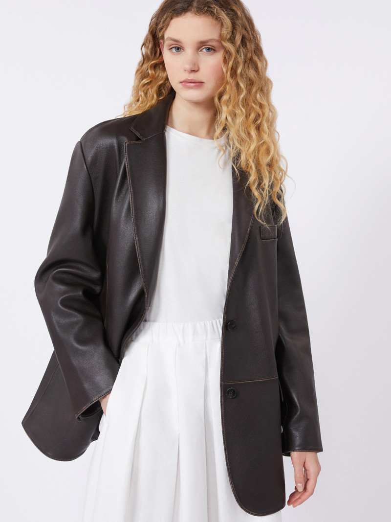 Oversized leather blazer - BROWN 5