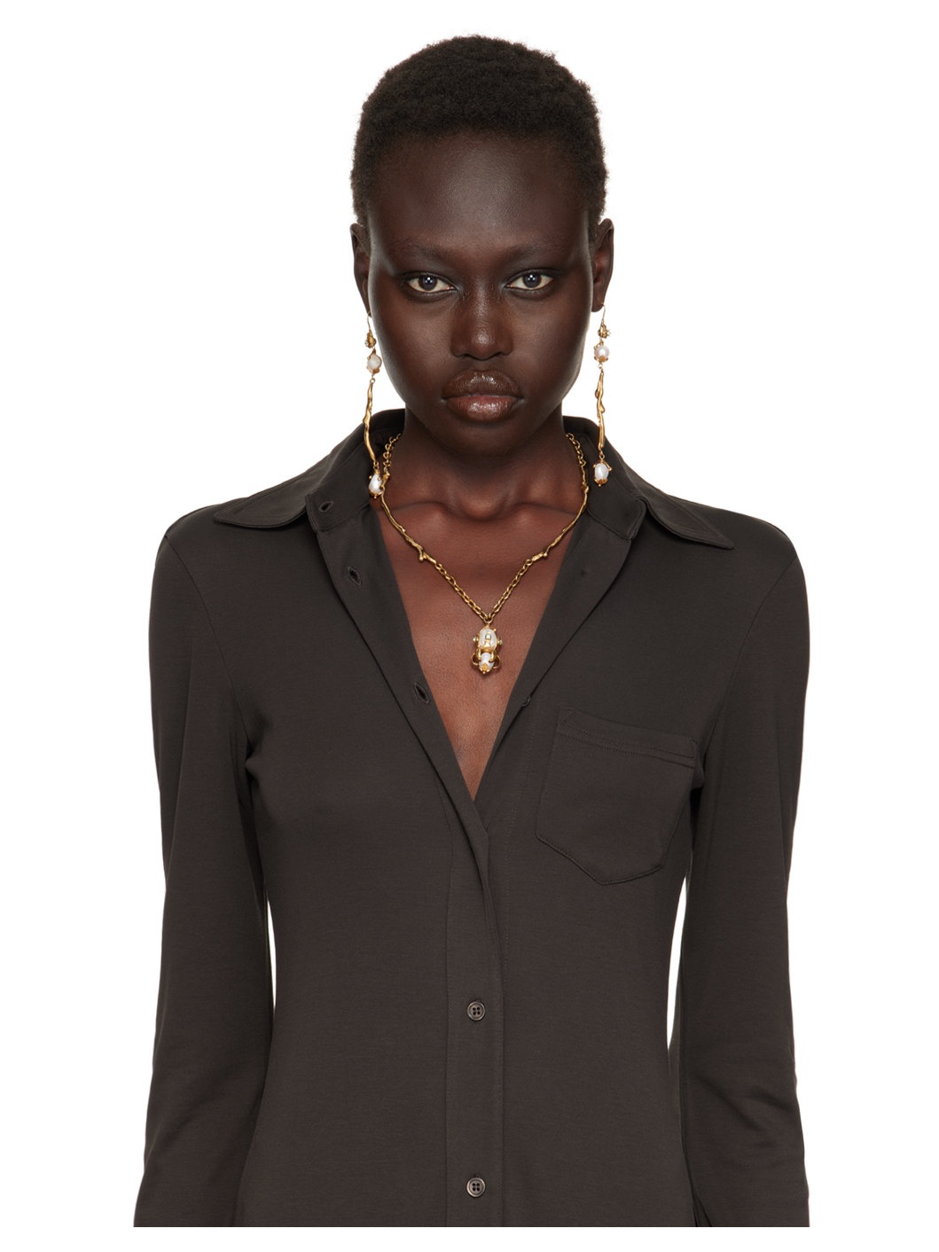 Gold River Pearl Dangle Earrings - 3