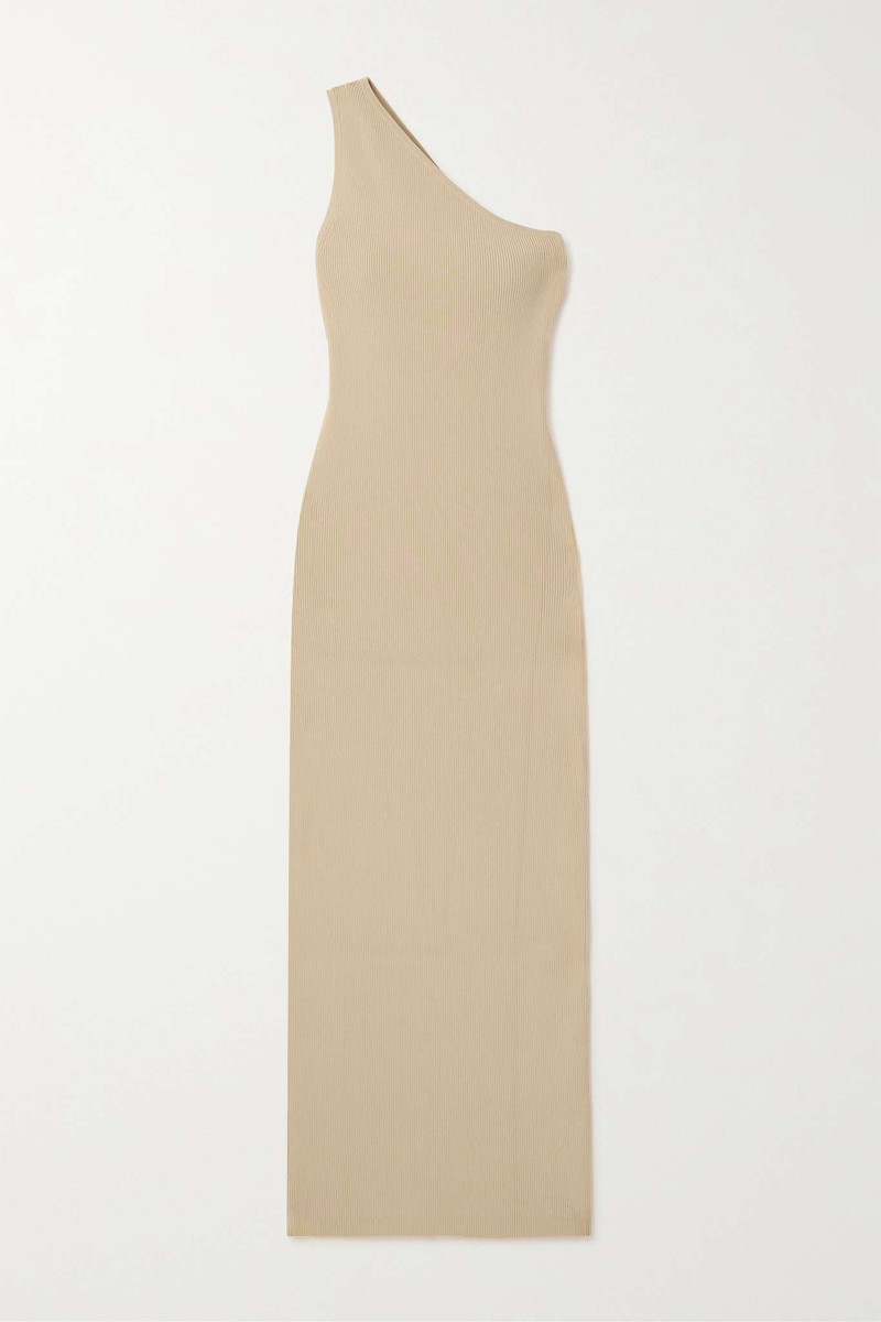 One-shoulder ribbed-knit maxi dress - 1
