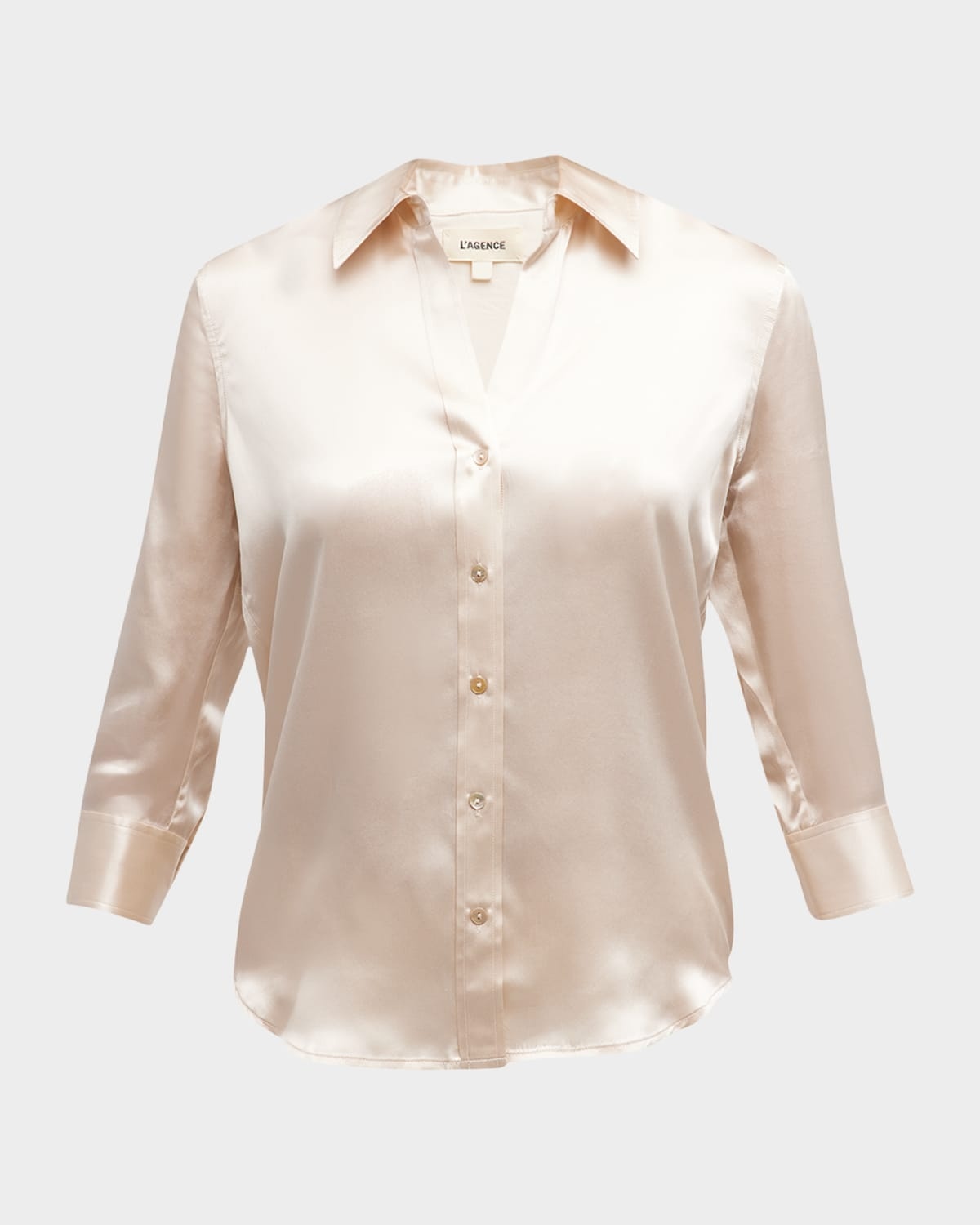 Dani Silk Satin 3/4-Sleeve Button-Down Blouse - 1