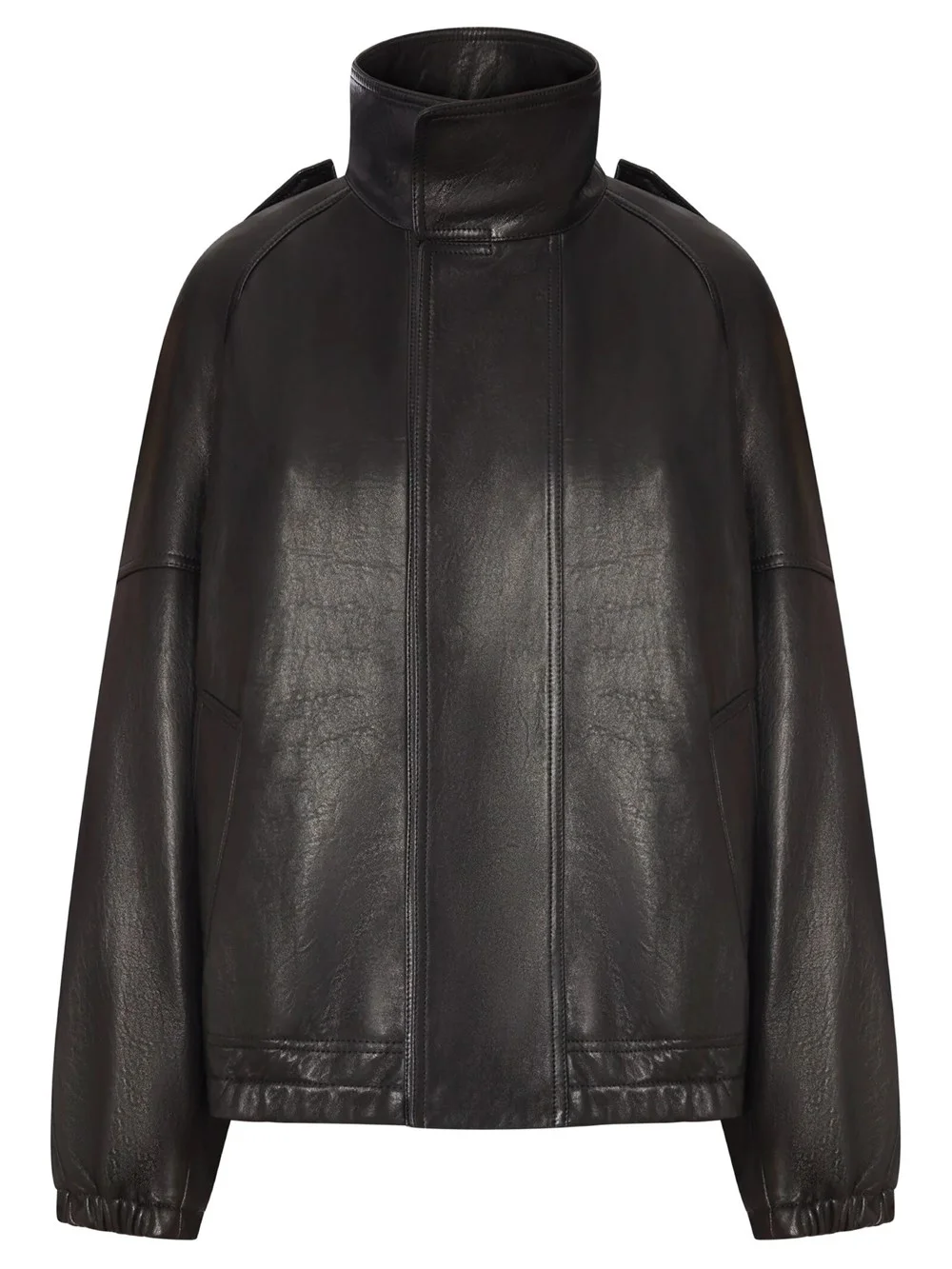 OVERSIZED LEATHER JACKET WITH HIGH COLLAR - 1