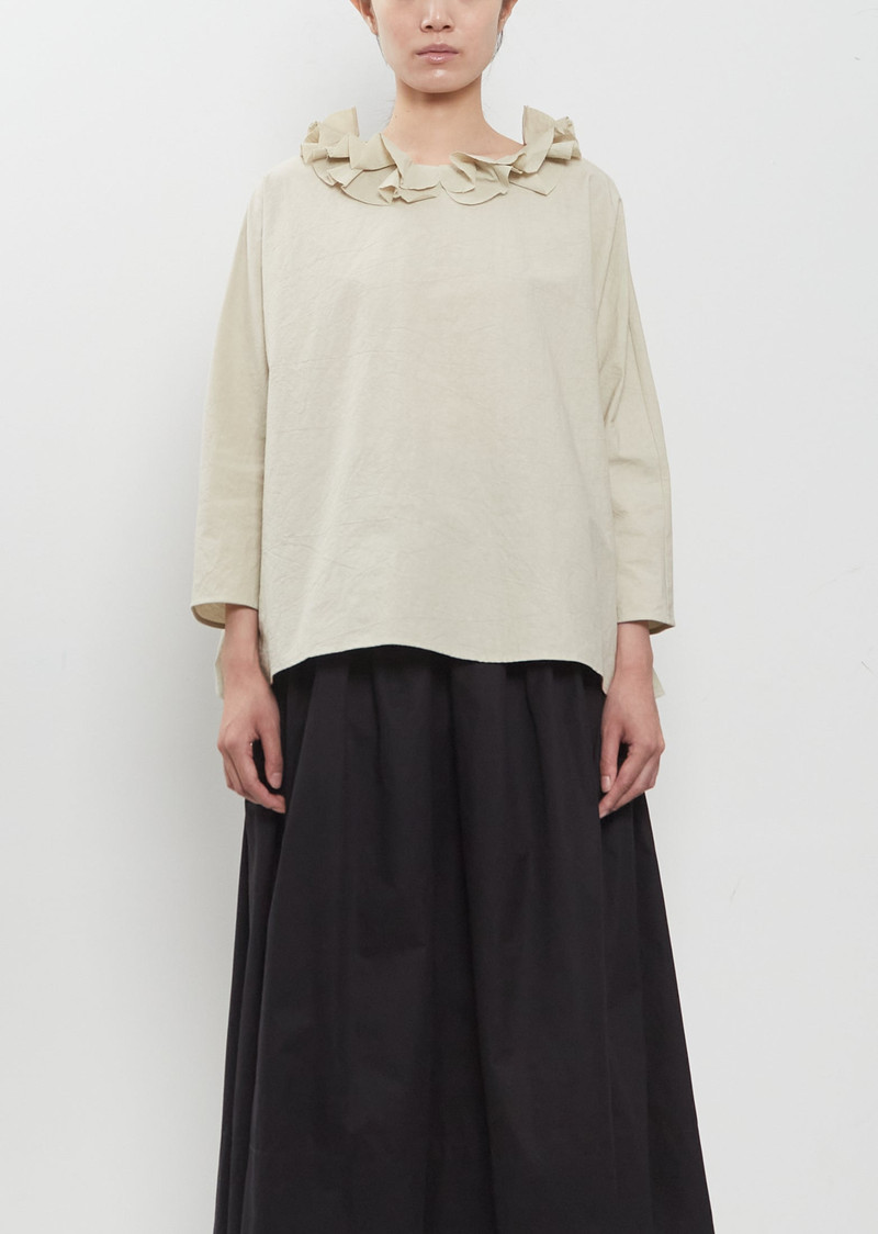 Japanese Cotton Linen Ruffle Collar Top 1