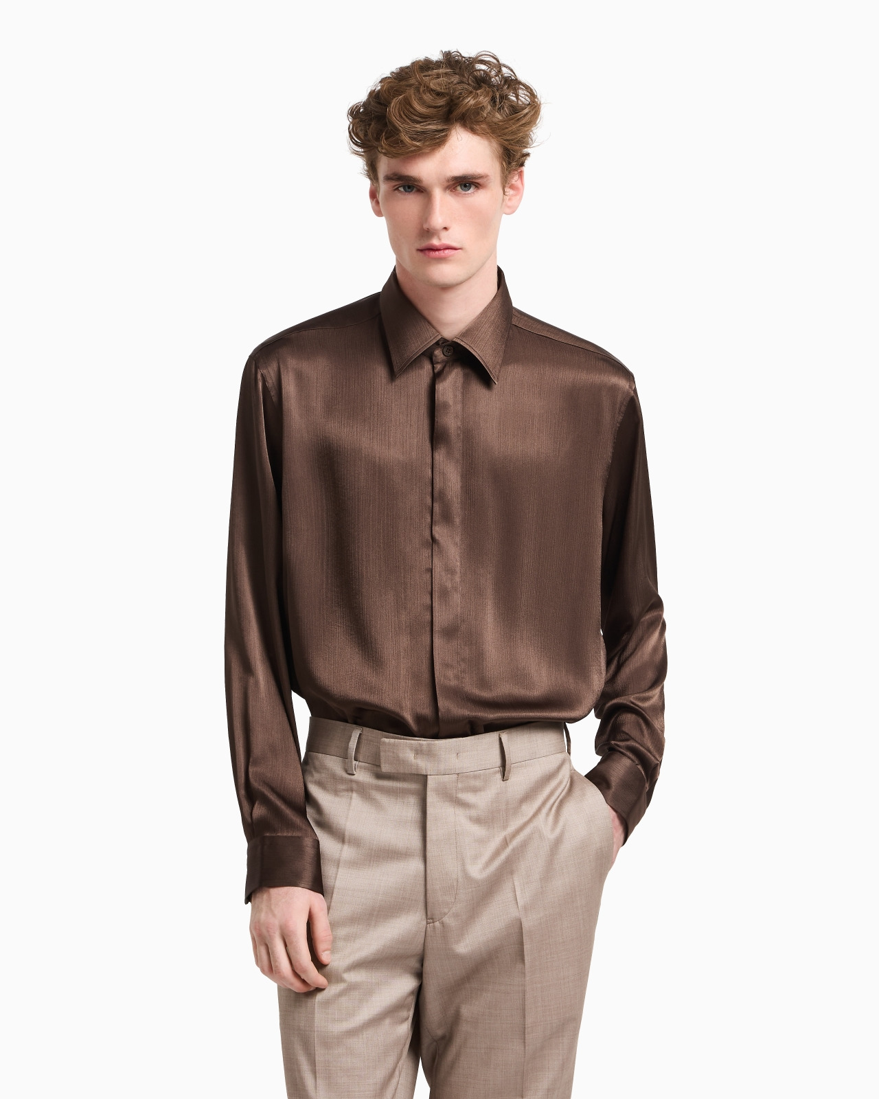 SOLID-COLOUR, PLEATED FABRIC SHIRT - 4