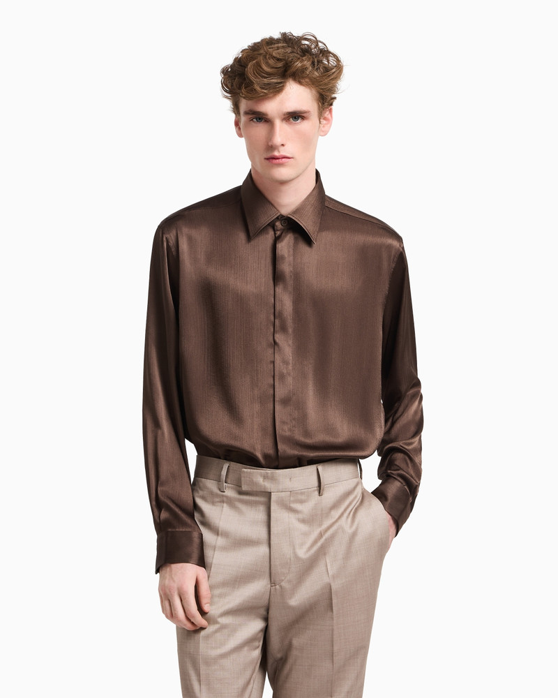 EMPORIO ARMANI SOLID-COLOUR, PLEATED FABRIC SHIRT outlook