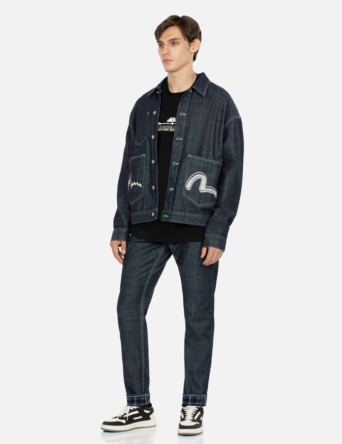 Rope-pattern Seagull Print Carrot Fit Denim Jeans #2017 - 4